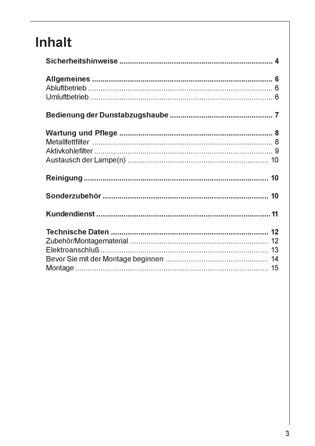 AEG DK 4360, DK 4390 user manual Inhalt 