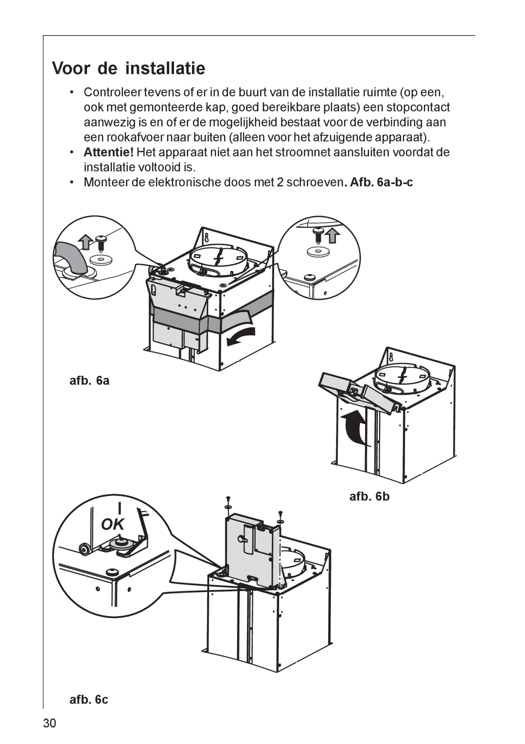 AEG DK 4390, DK 4360 user manual Voor de installatie, Afb a Afb b Afb c 