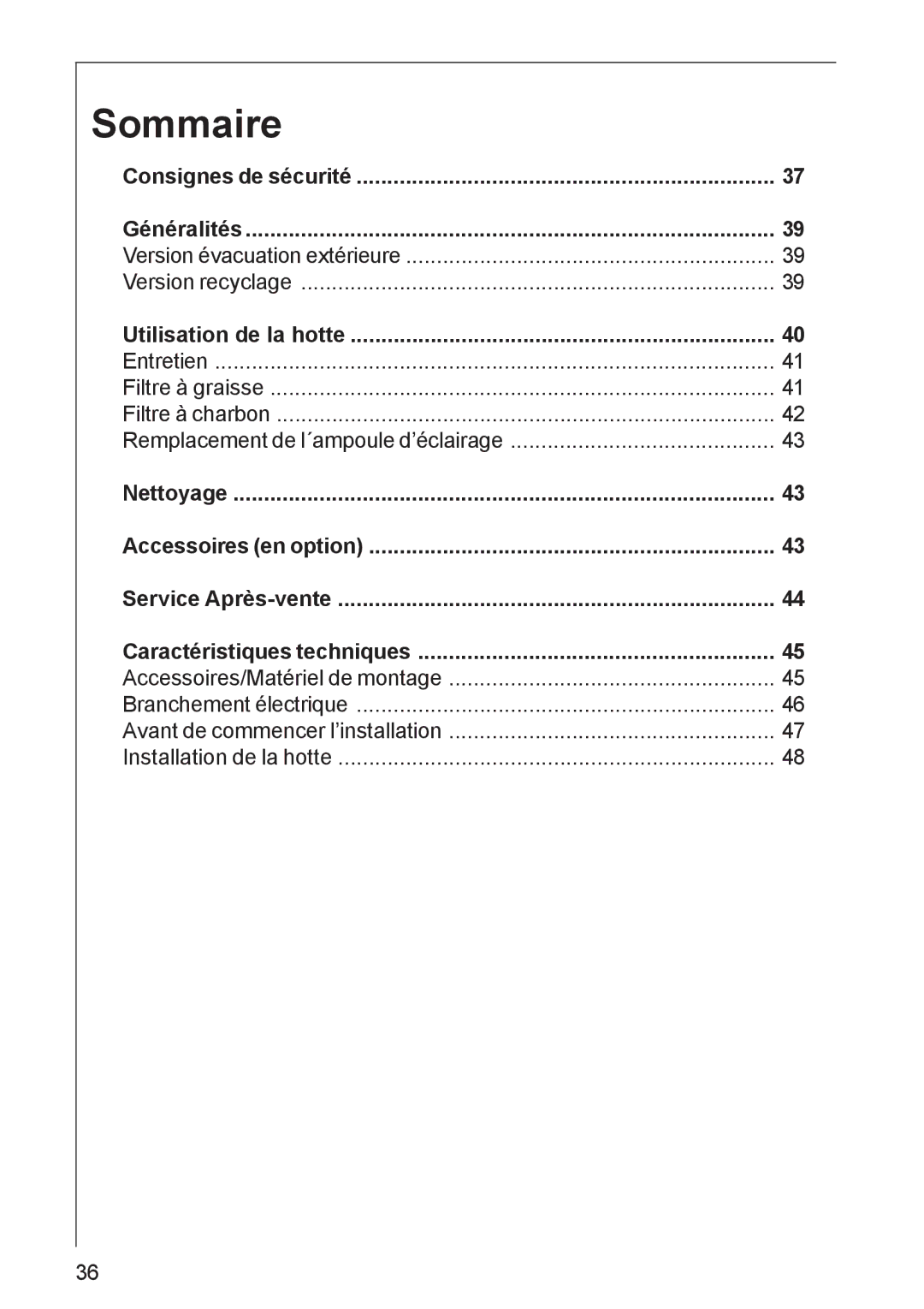 AEG DK 4390, DK 4360 user manual Sommaire 