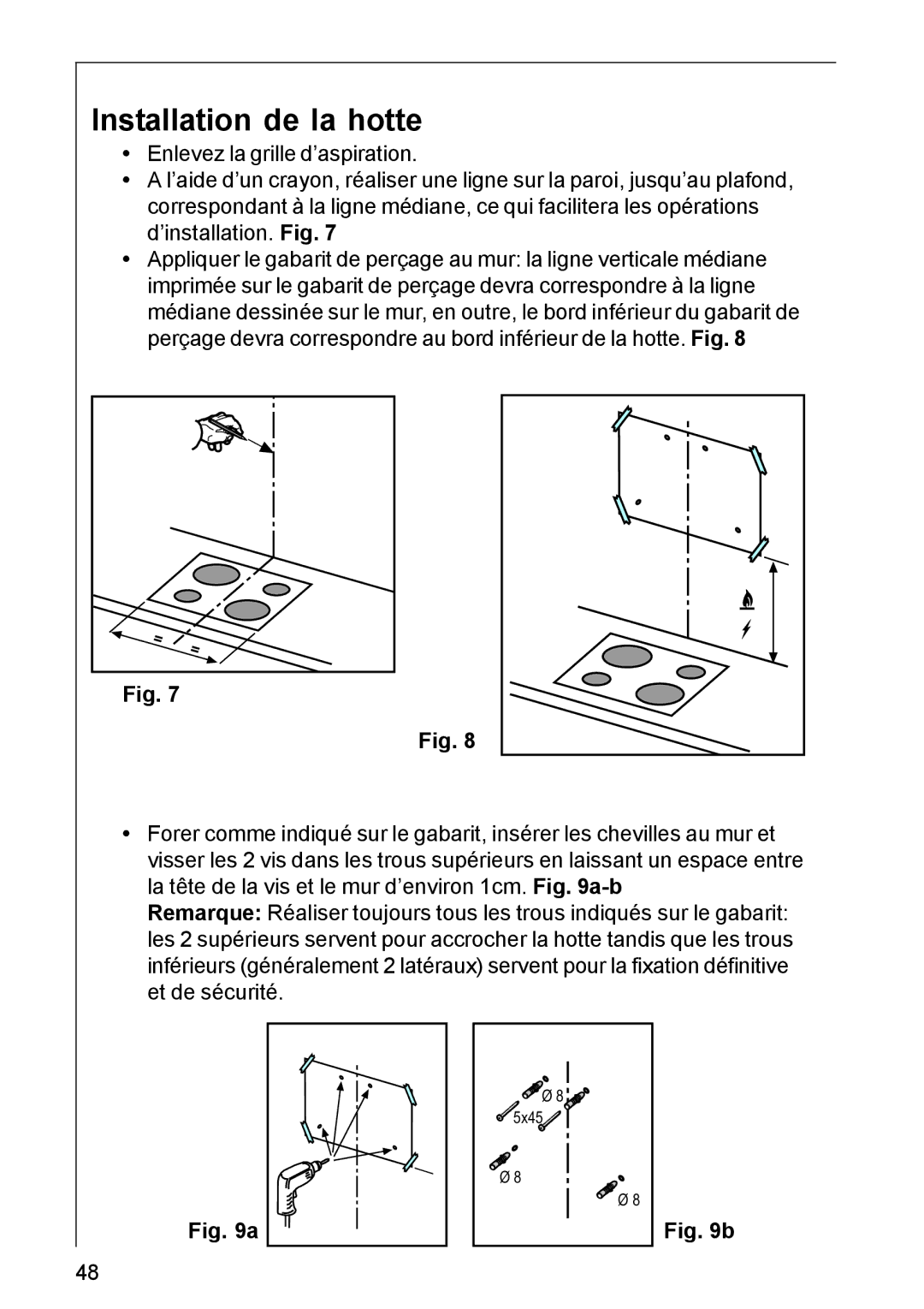 AEG DK 4390, DK 4360 user manual Installation de la hotte 