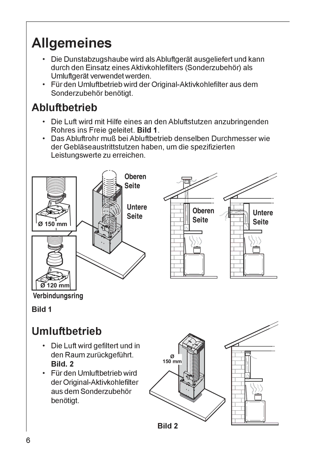 AEG DK 4390, DK 4360 user manual Allgemeines, Abluftbetrieb, Umluftbetrieb 