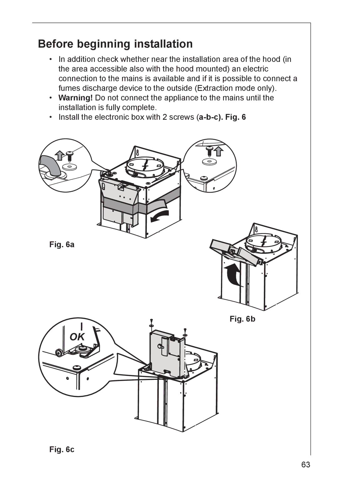 AEG DK 4360, DK 4390 user manual Before beginning installation 