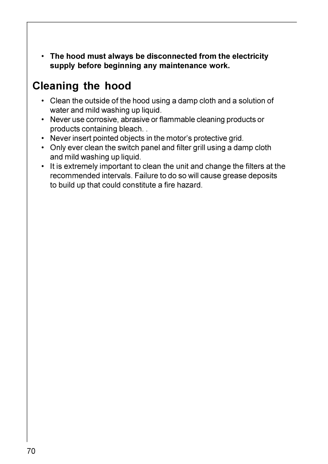 AEG DU 3150, DU 3160, DU 4561, DU 3360, DU 4161, DU 4360, DU 4361 Maintenance and Care, Cleaning the hood 