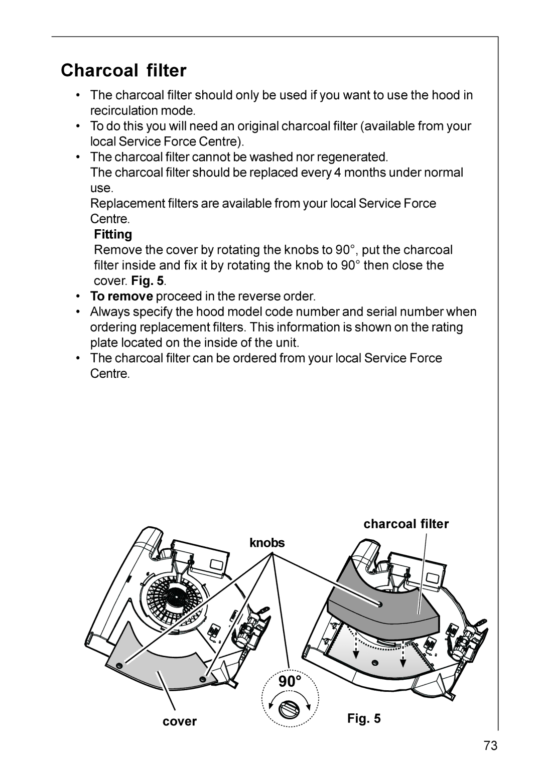 AEG DU 3160, DU 4561, DU 3360, DU 4161, DU 3150, DU 4360, DU 4361 installation instructions Charcoal filter 