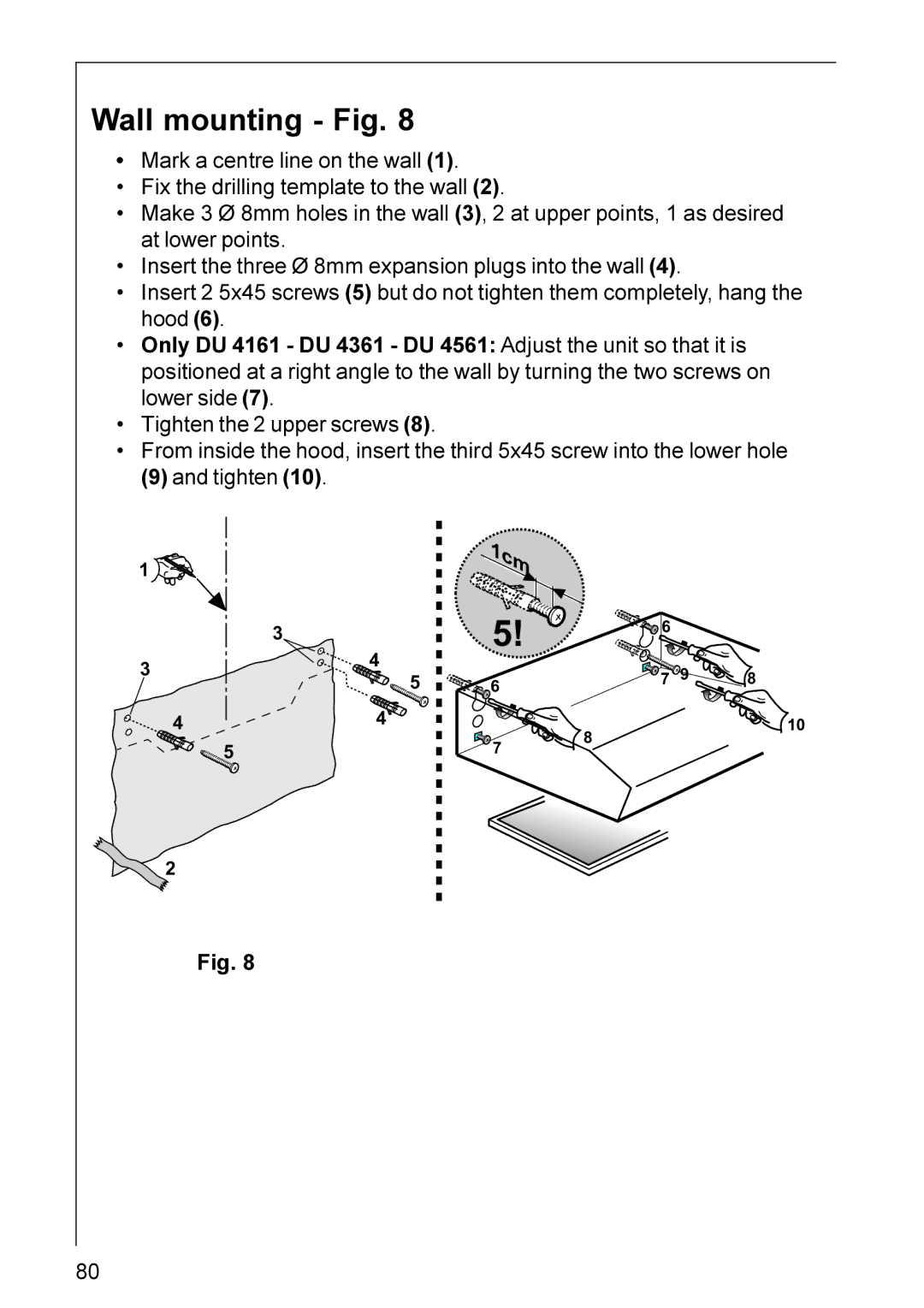 AEG DU 3160, DU 4561, DU 3360, DU 4161, DU 3150, DU 4360, DU 4361 installation instructions Wall mounting Fig 