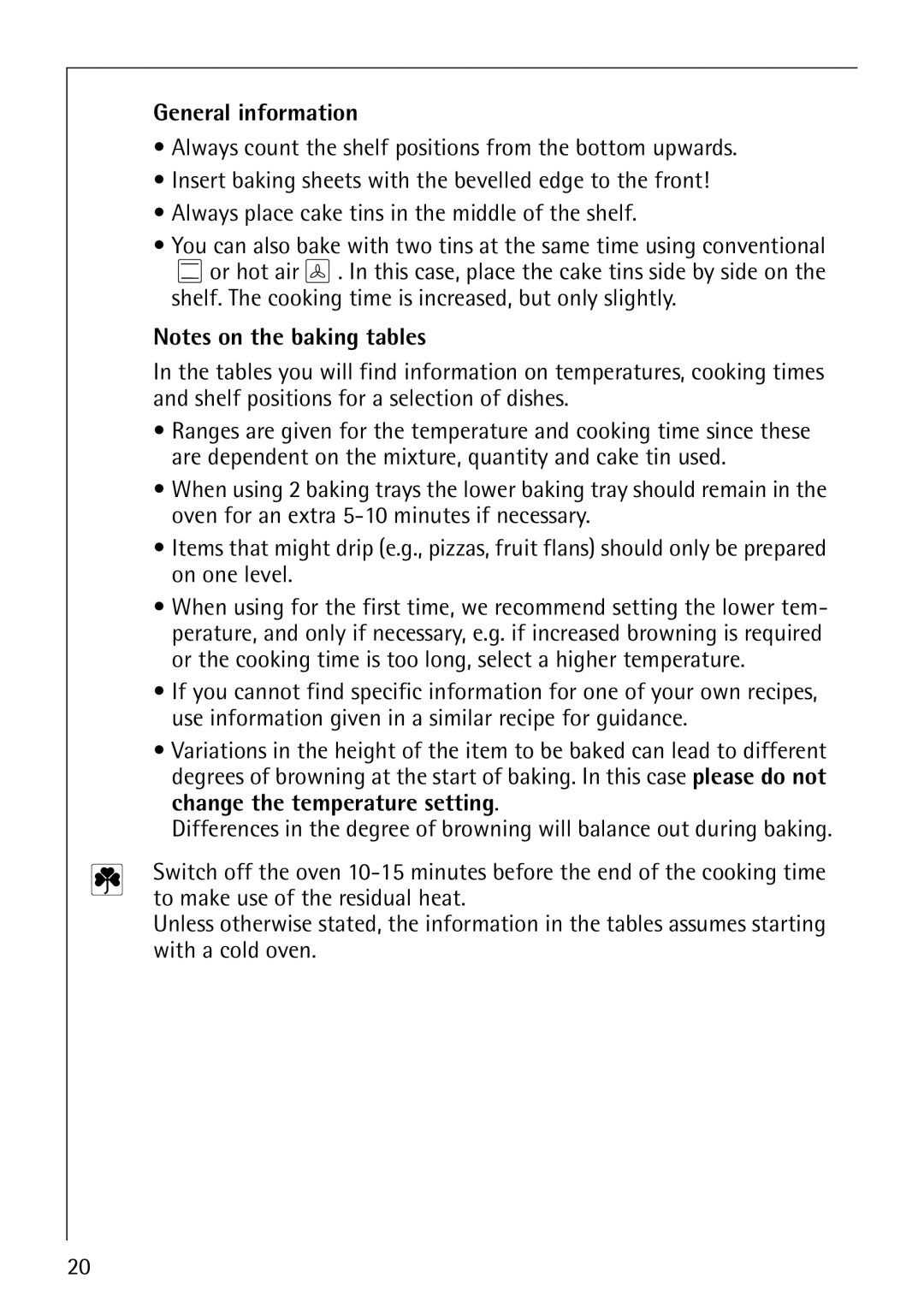 AEG E3000-1 manual General information, To make use of the residual heat 