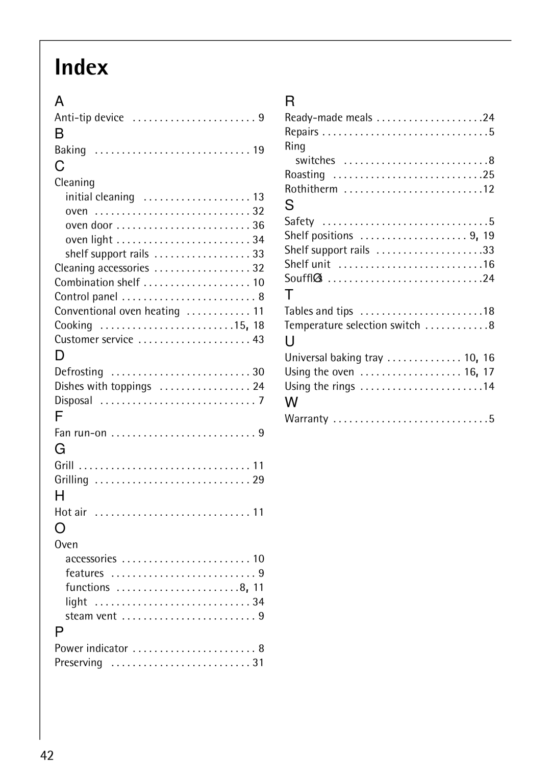 AEG E3000-1 manual Index, Cleaning 