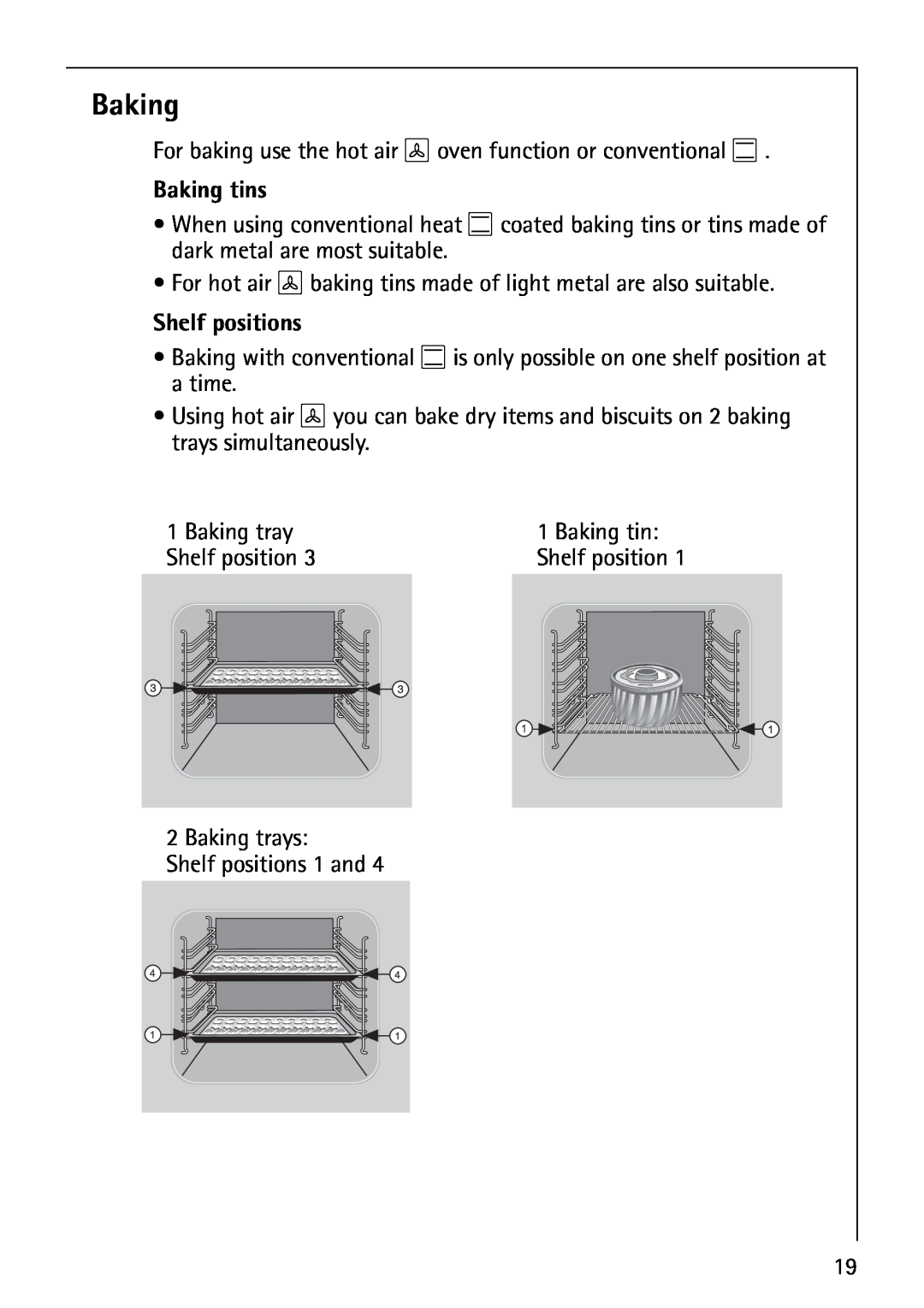 AEG E3000-1 manual Baking tins, Shelf positions 