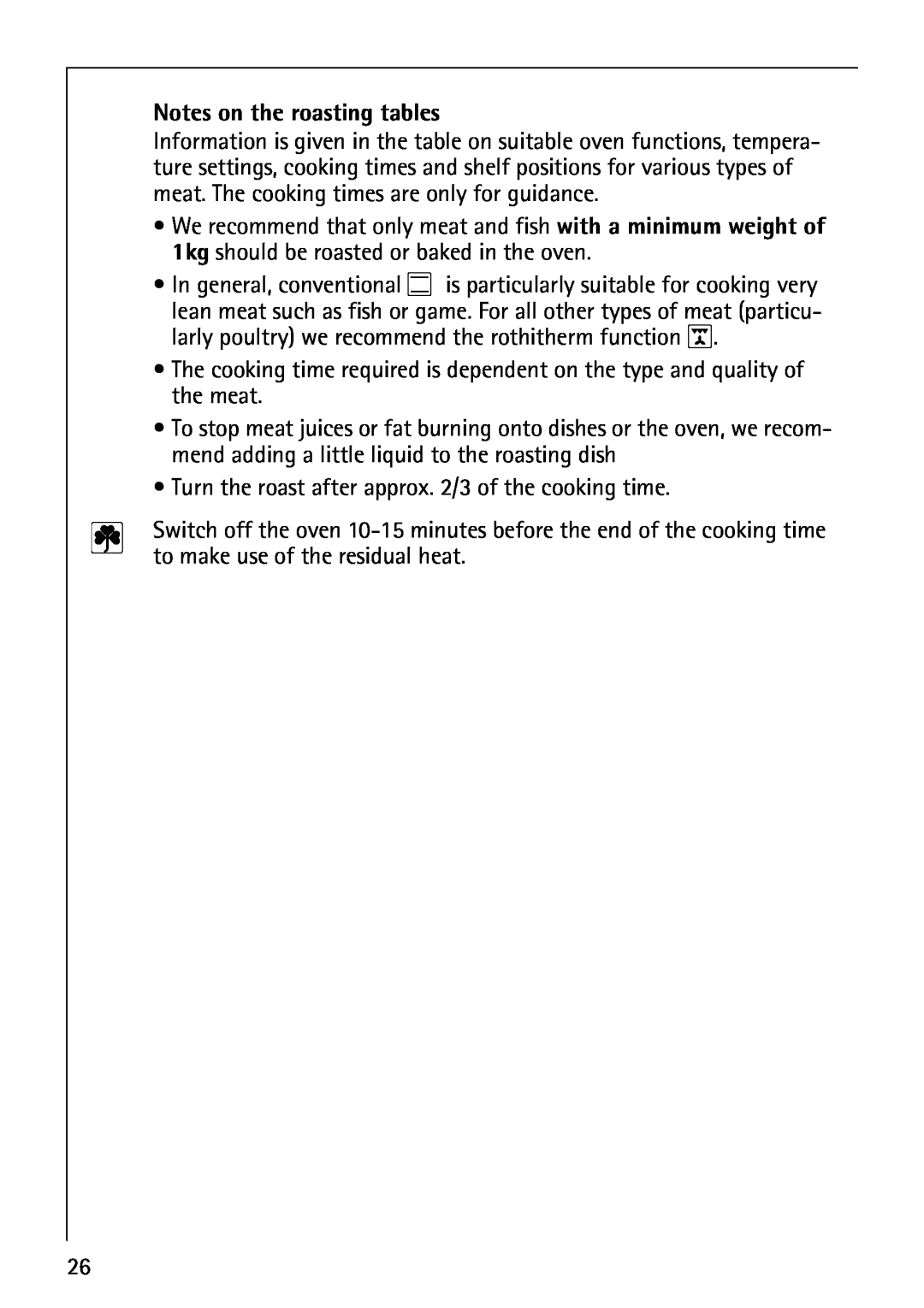 AEG E3000-1 manual Notes on the roasting tables 