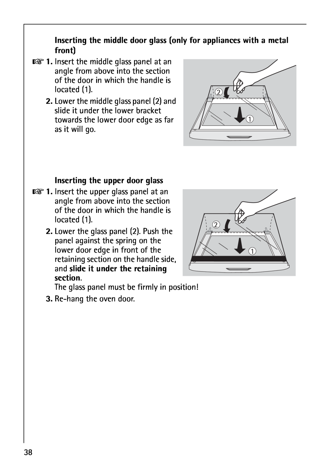 AEG E3000-1 manual Inserting the upper door glass, section 