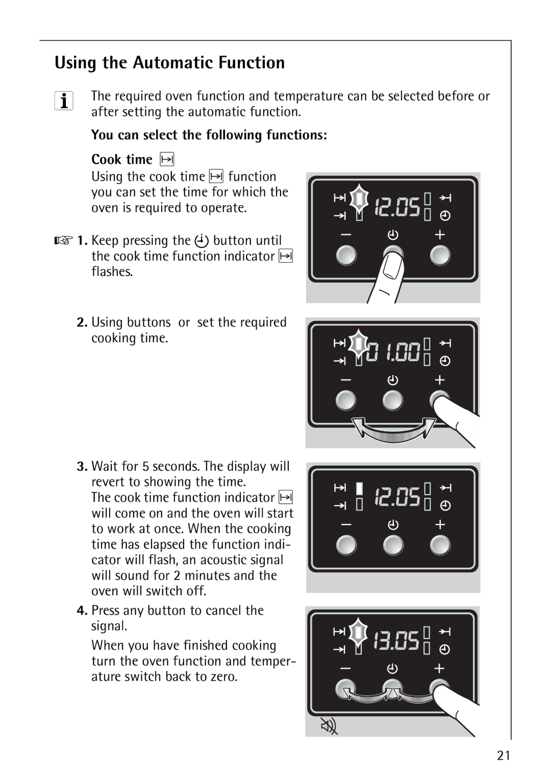 AEG E3100-1 manual Using the Automatic Function, You can select the following functions, Cook time 