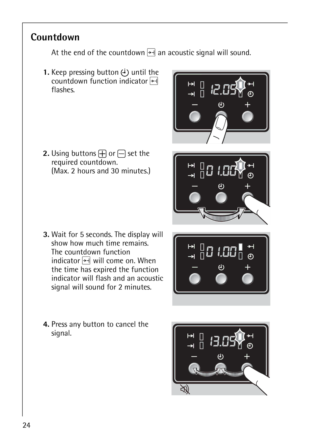 AEG E3100-1 manual Countdown, At the end of the countdown an acoustic signal will sound, Press any button to cancel Signal 