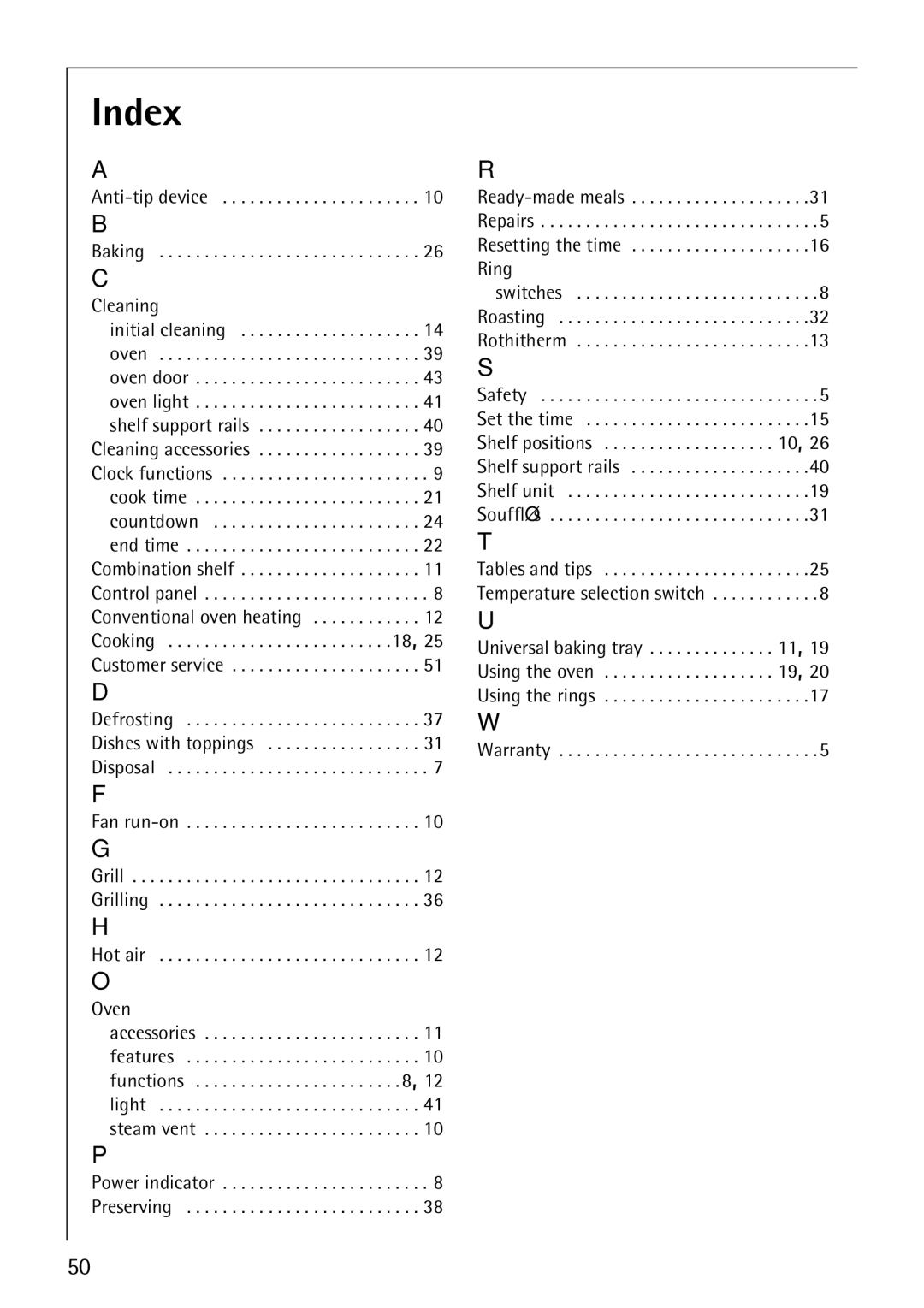 AEG E3100-1 manual Index, Cleaning 