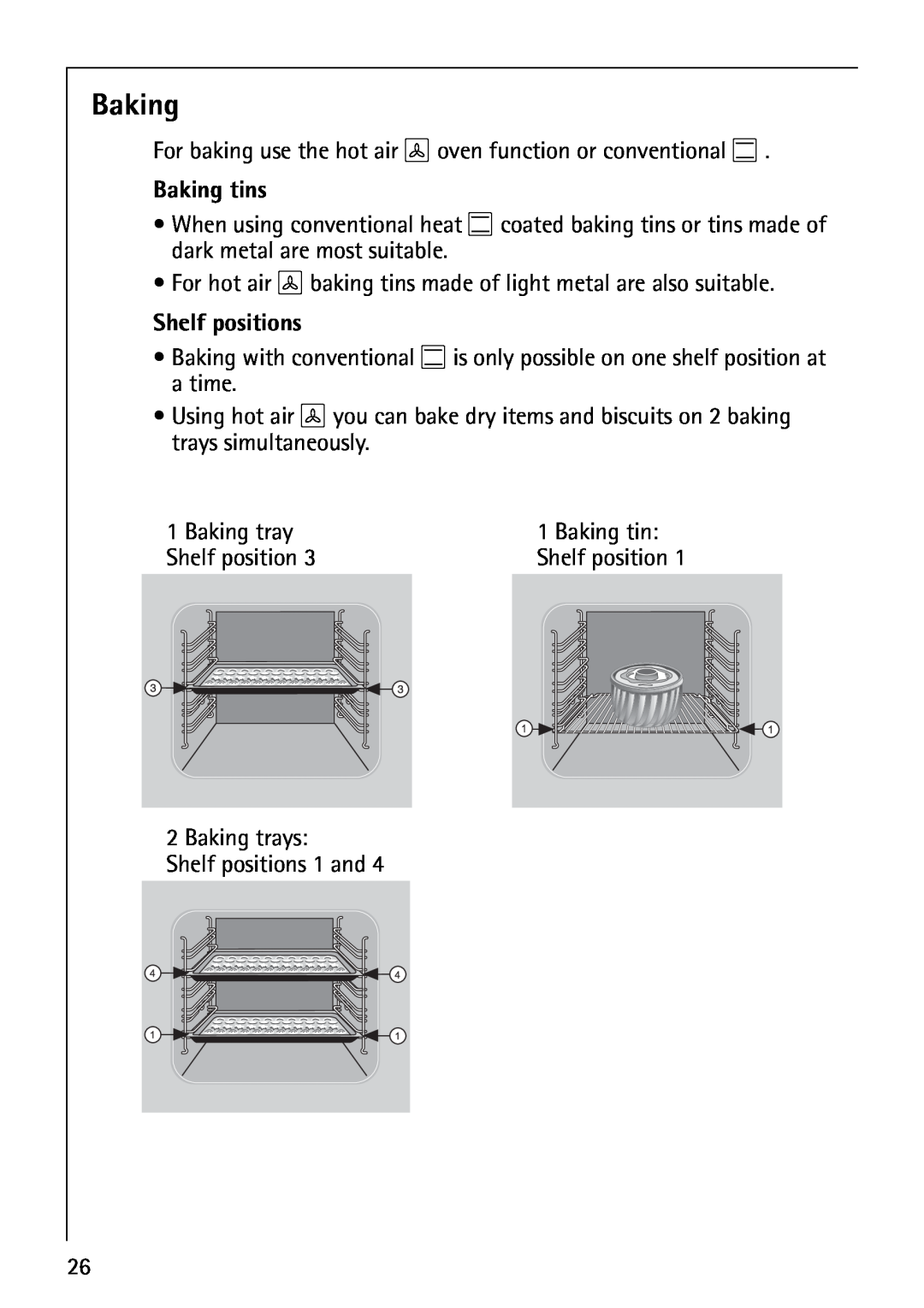 AEG E3100-1 manual Baking tins, Shelf positions 