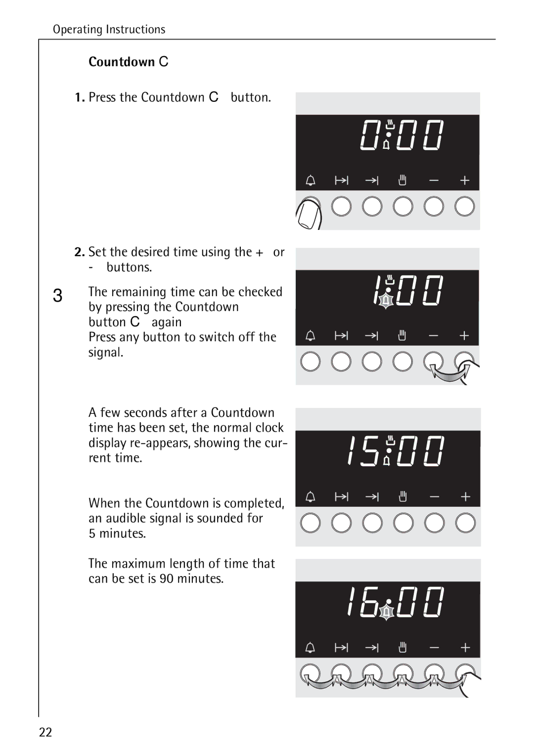 AEG E4100-1 manual By pressing the Countdown, Button C again Press any button to switch off the signal 