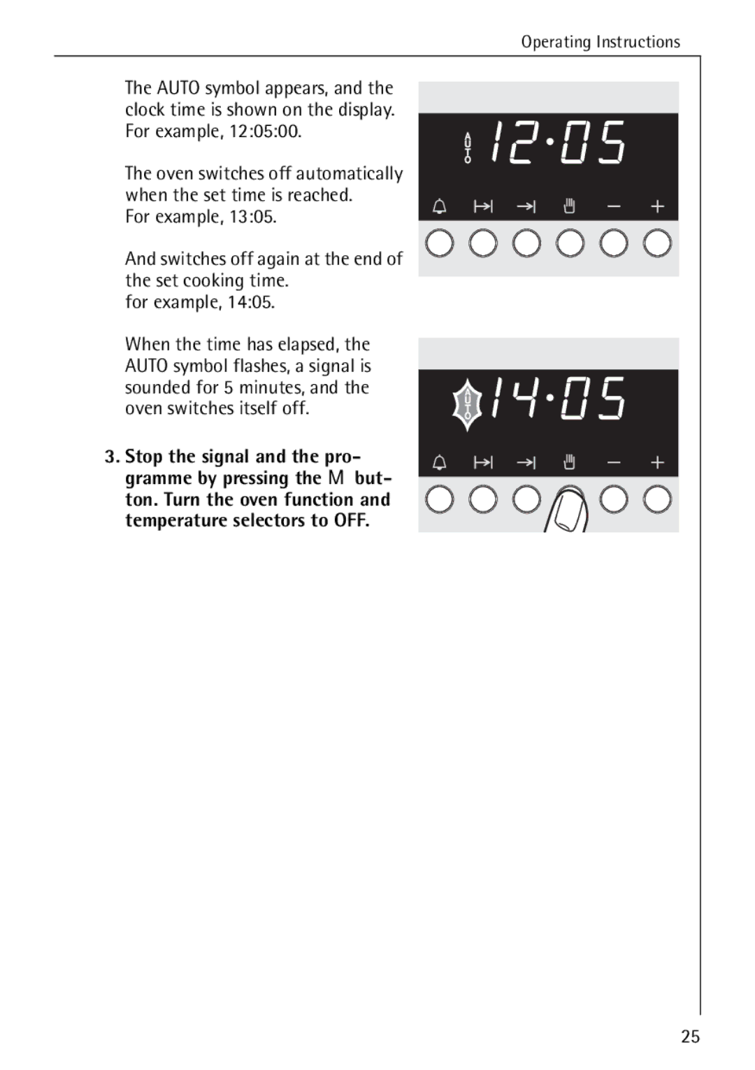 AEG E4100-1 manual Oven switches off automatically when the set time is reached 