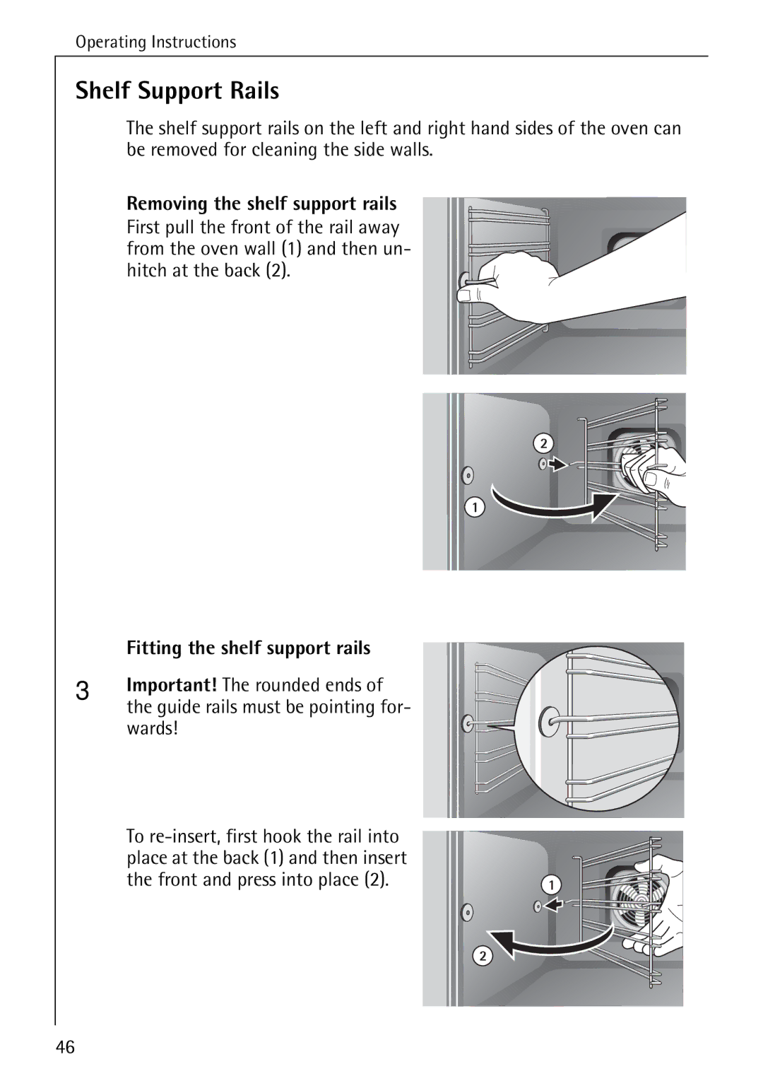 AEG E4100-1 manual Shelf Support Rails, Removing the shelf support rails, Fitting the shelf support rails, Wards 