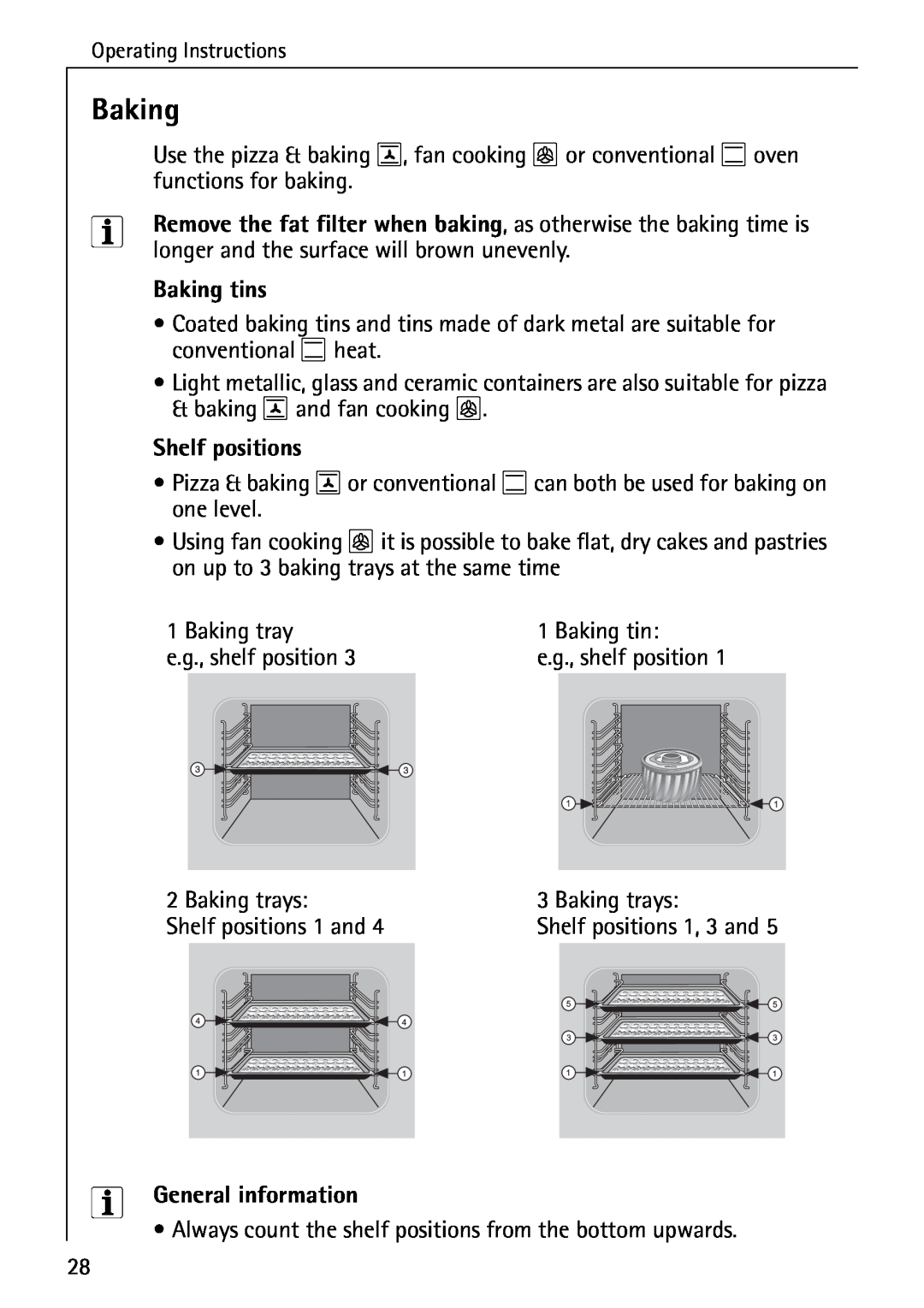 AEG E4100-1 manual Baking tins, Shelf positions, General information 