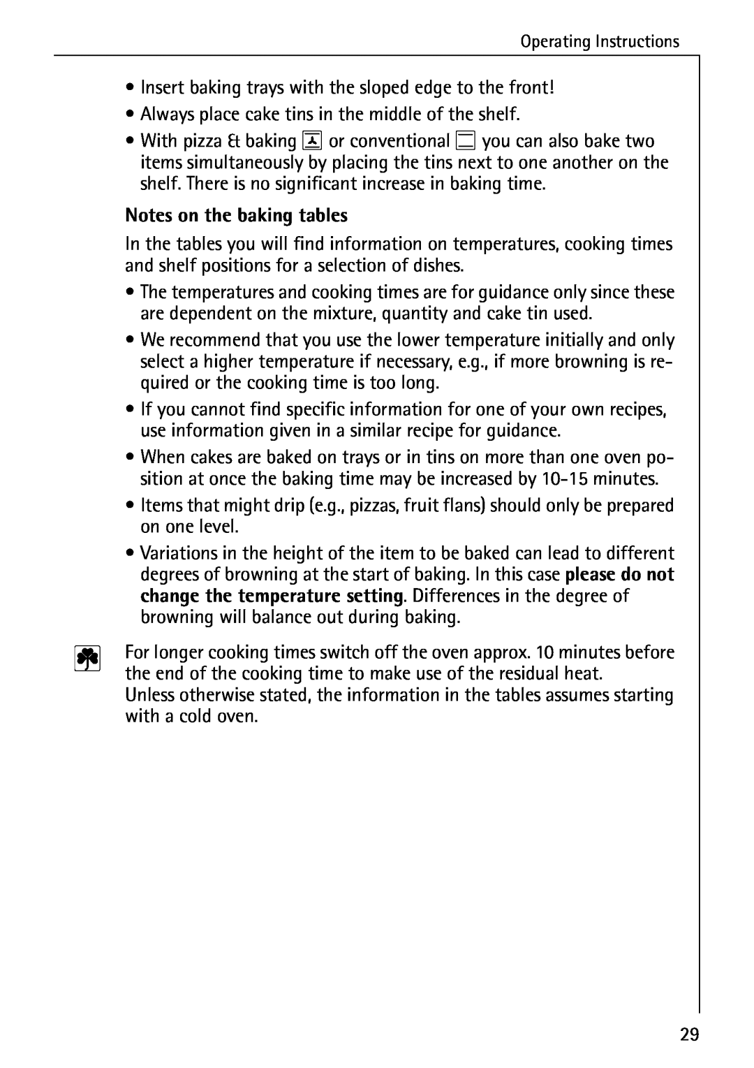 AEG E4100-1 manual Notes on the baking tables 