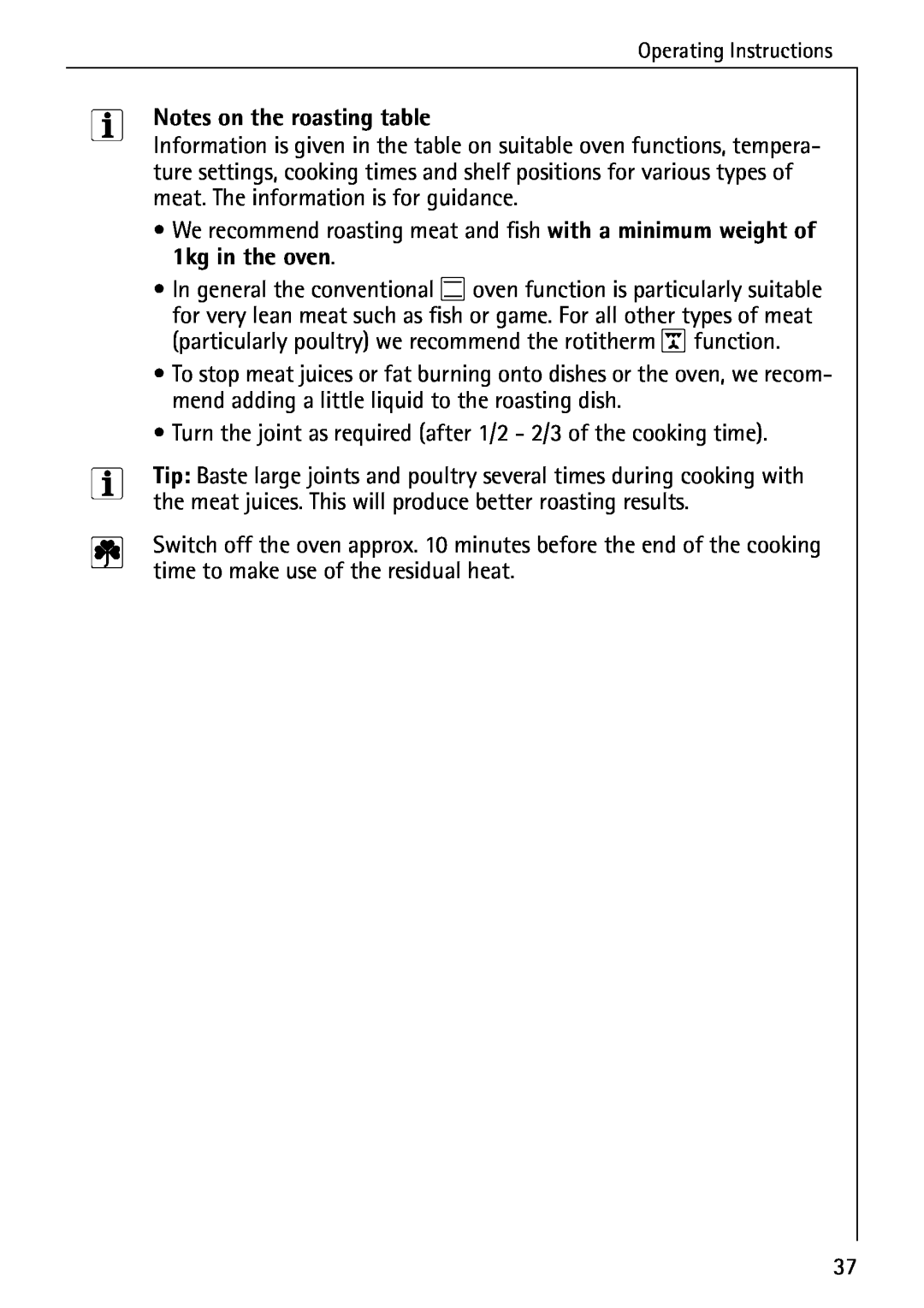 AEG E4100-1 manual Notes on the roasting table 
