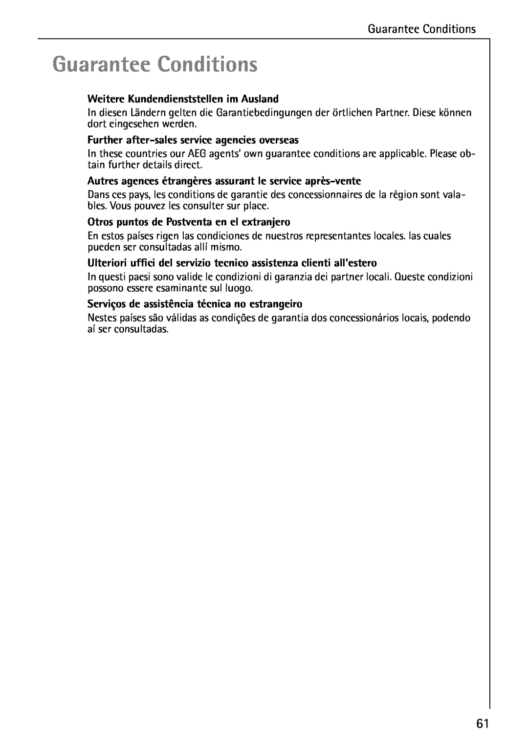 AEG E4100-1 manual Guarantee Conditions 