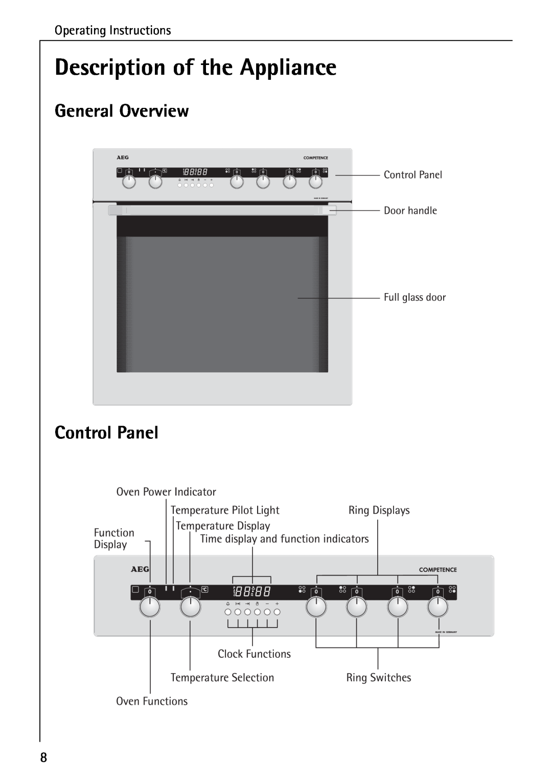 AEG E4100-1 manual General Overview, Control Panel, Description of the Appliance 