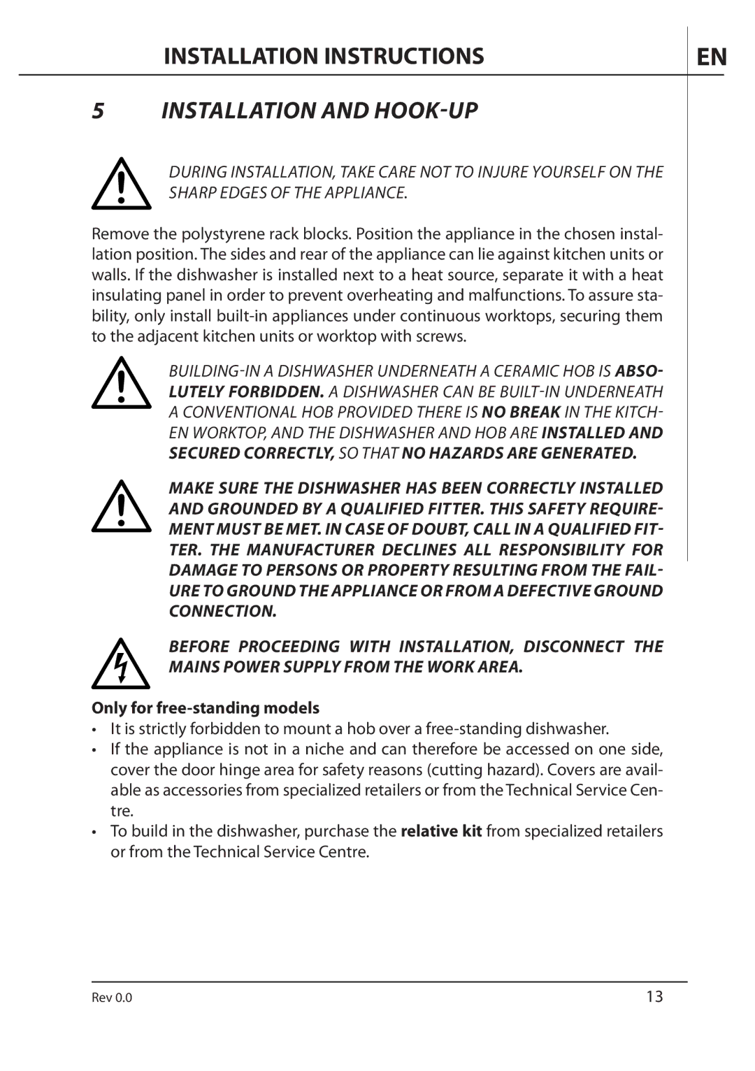 AEG F89078VI-M user manual Installation and HOOK-UP 