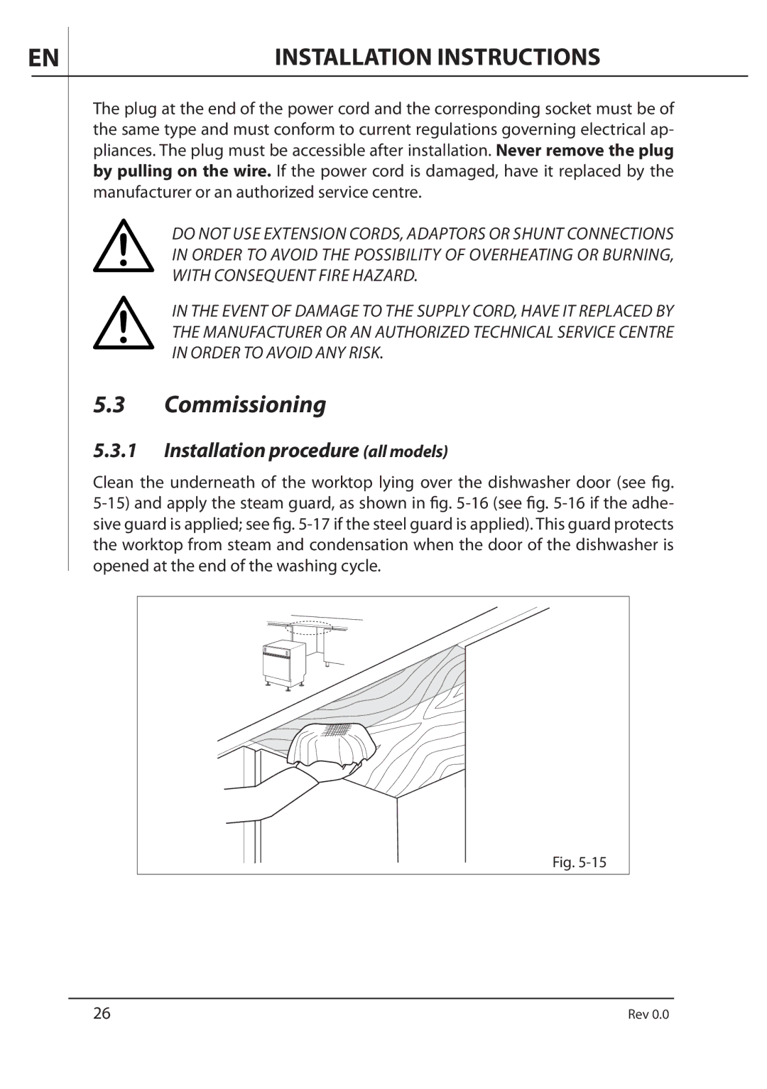 AEG F89078VI-M user manual Commissioning, Installation procedure all models 