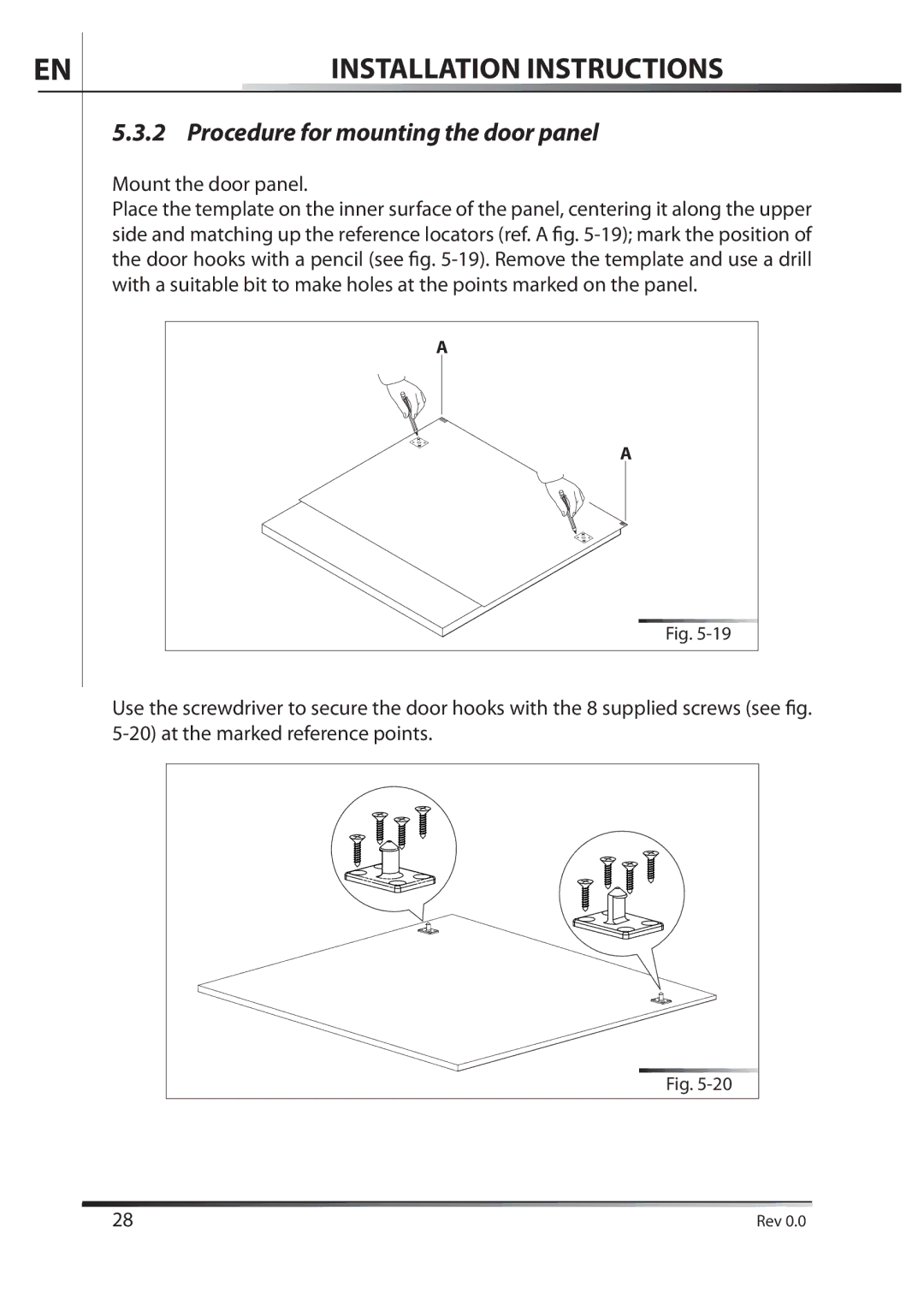 AEG F89078VI-M user manual Procedure for mounting the door panel, Mount the door panel 