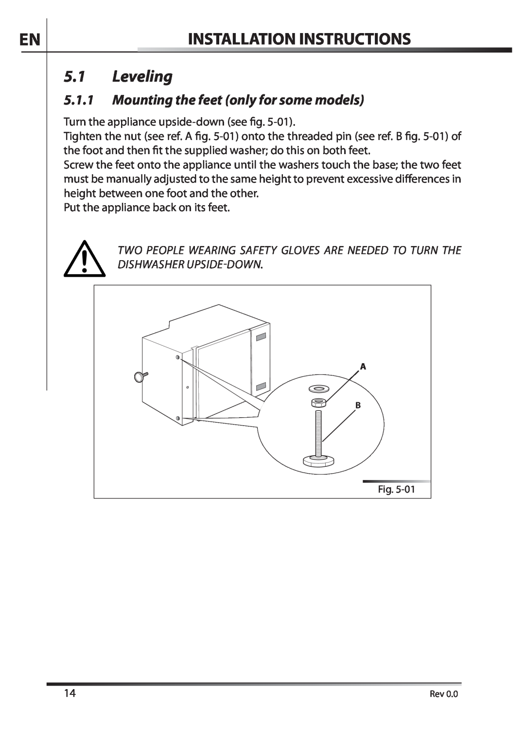 AEG F89078VI-M user manual Leveling, Mounting the feet only for some models, Installation Instructions 