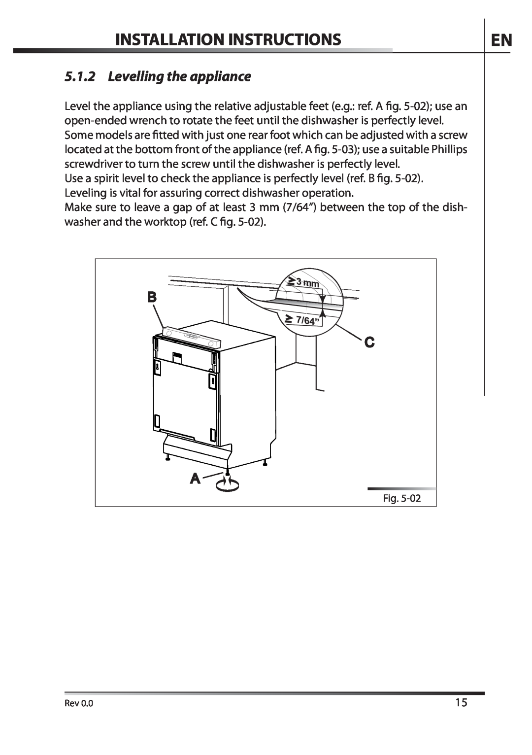 AEG F89078VI-M user manual Levelling the appliance, Installation Instructions 