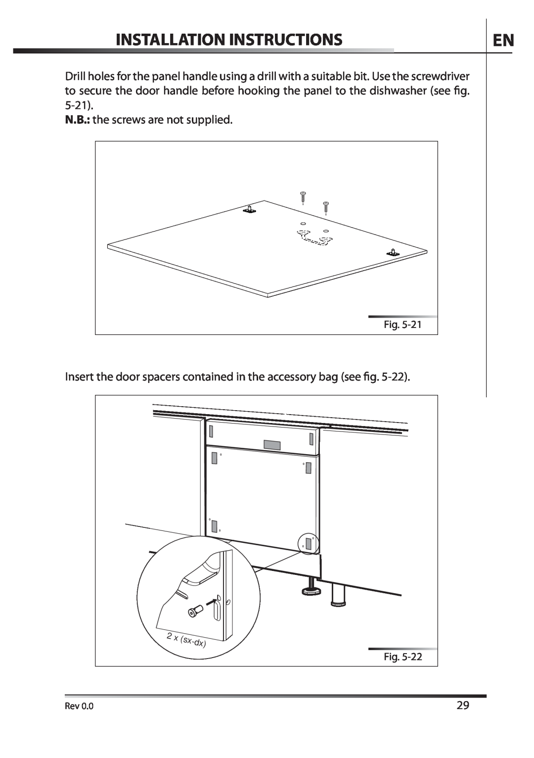 AEG F89078VI-M user manual Installation Instructions, N.B. the screws are not supplied 