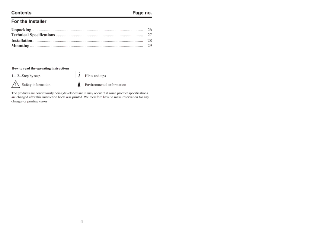 AEG FM 4803K-AN manual Contents For the Installer 