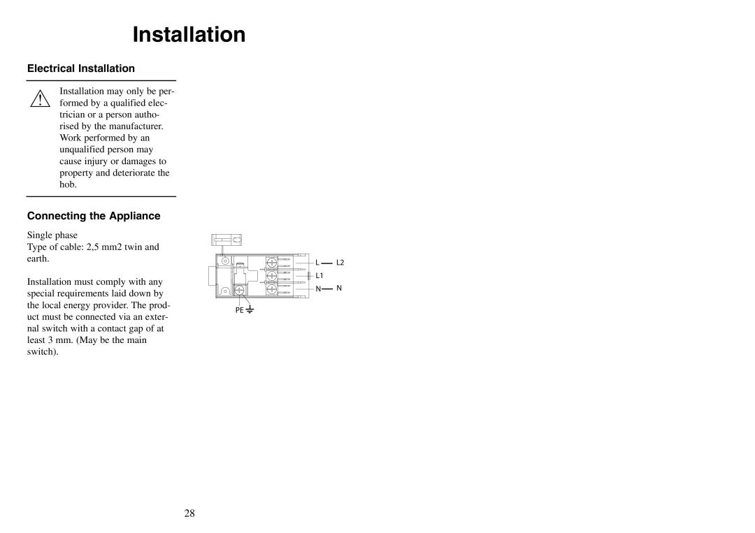 AEG FM 4803K-AN manual Electrical Installation, Connecting the Appliance 