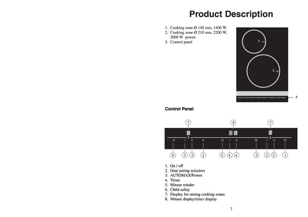 AEG FM 4803K-AN manual Product Description, Control Panel, Control panel 