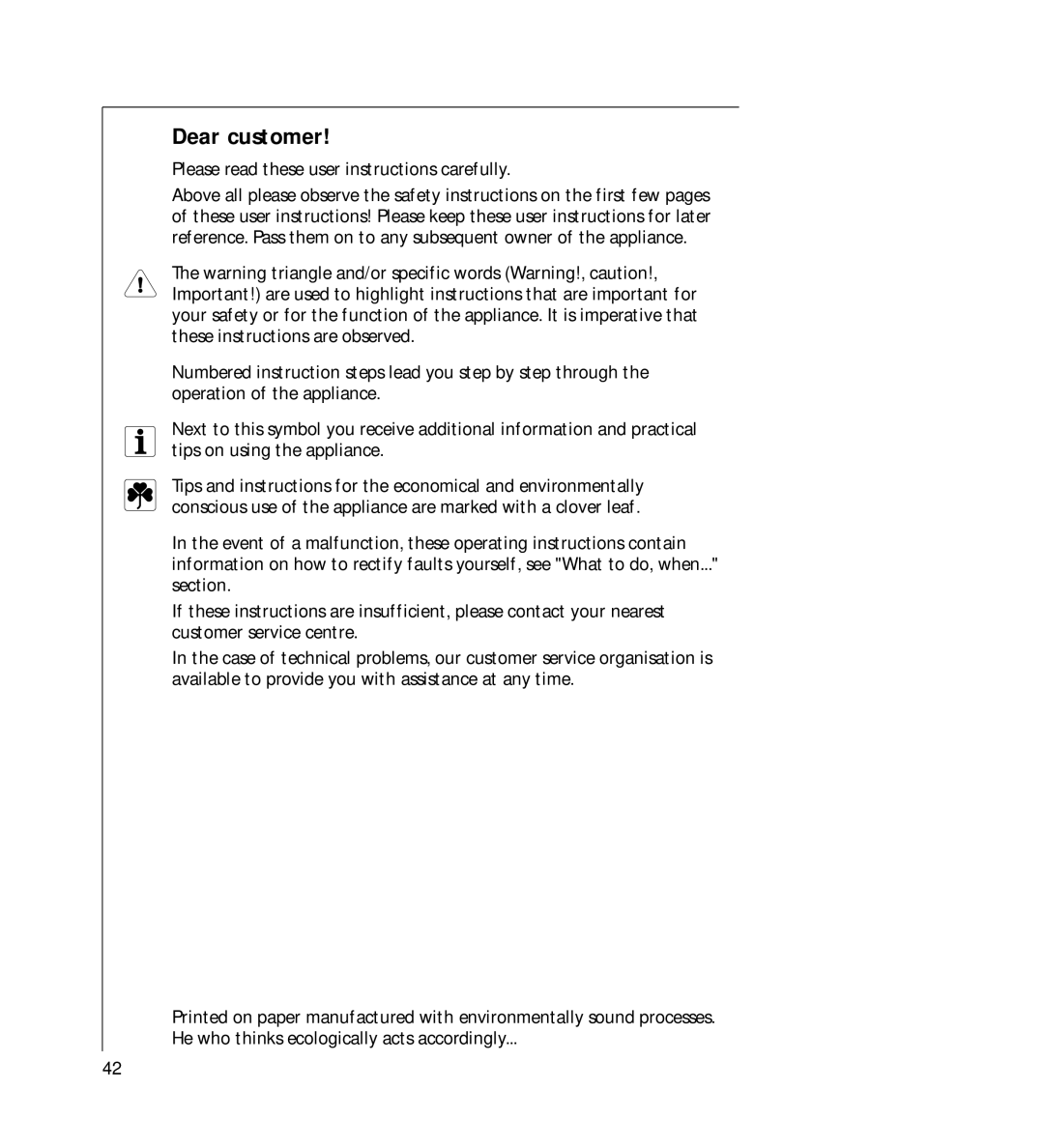 AEG G 330 manual Dear customer, Please read these user instructions carefully 