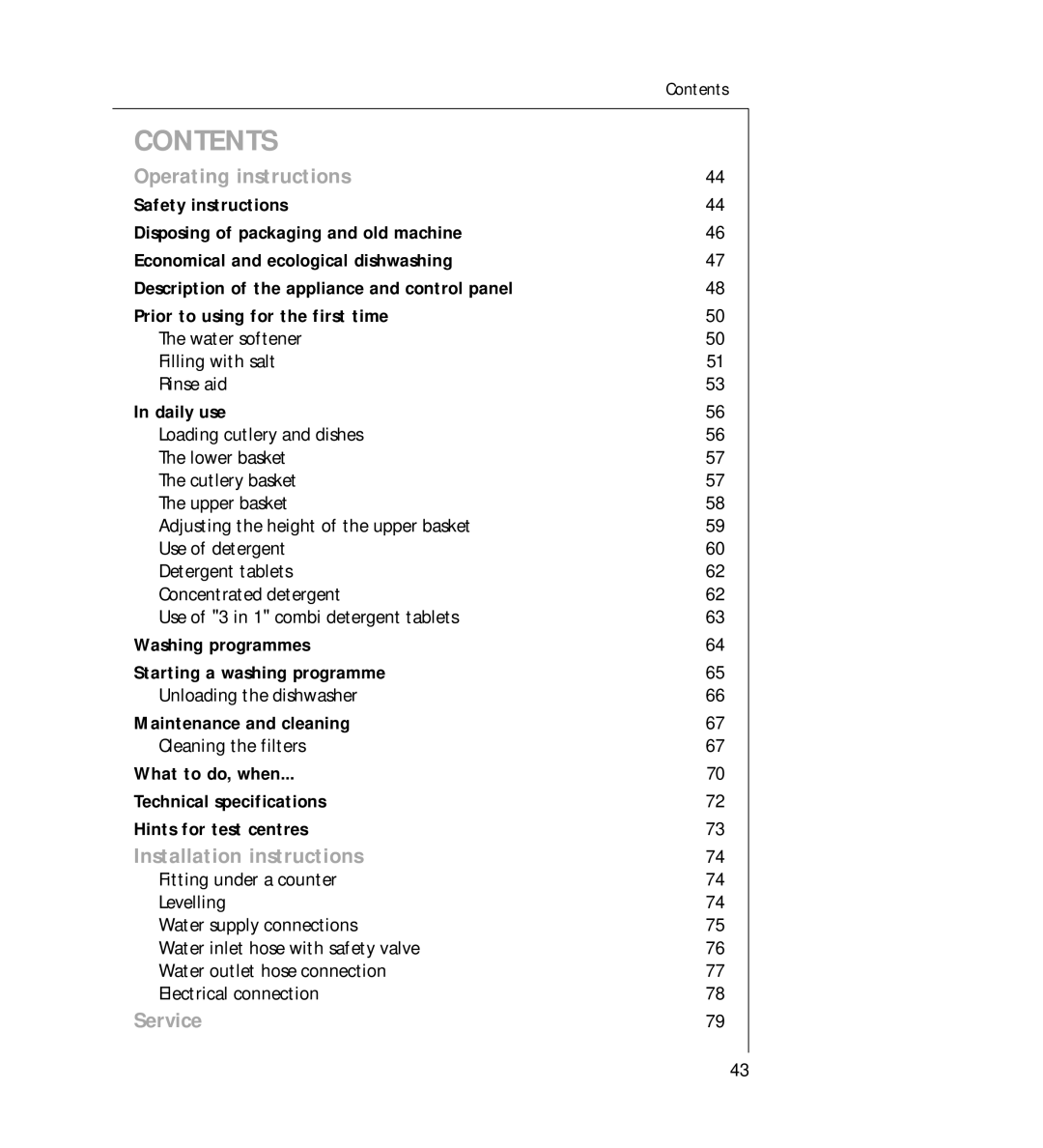 AEG G 330 manual Contents 