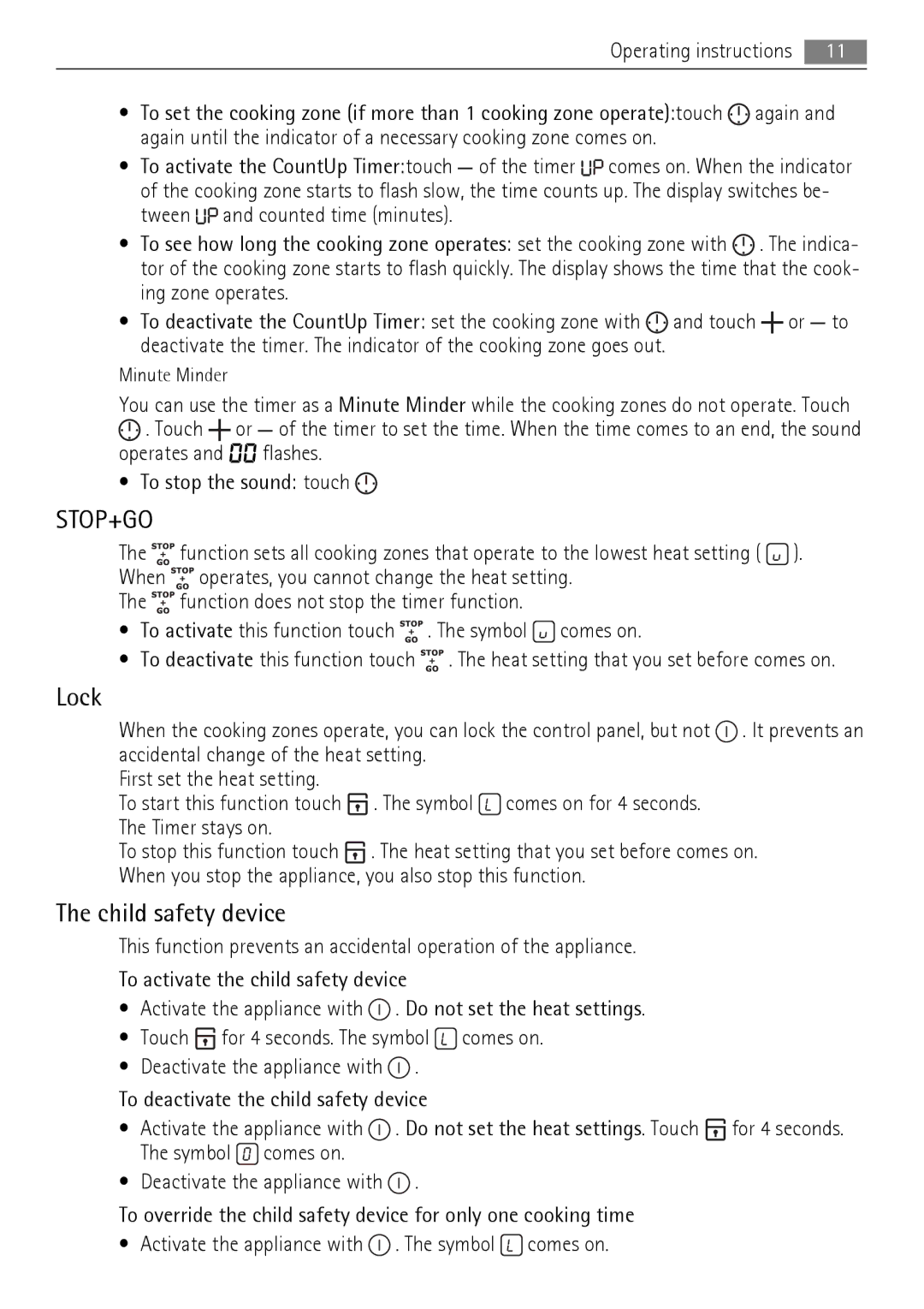 AEG HK654200FB user manual Lock, Child safety device, Timer, Tween 