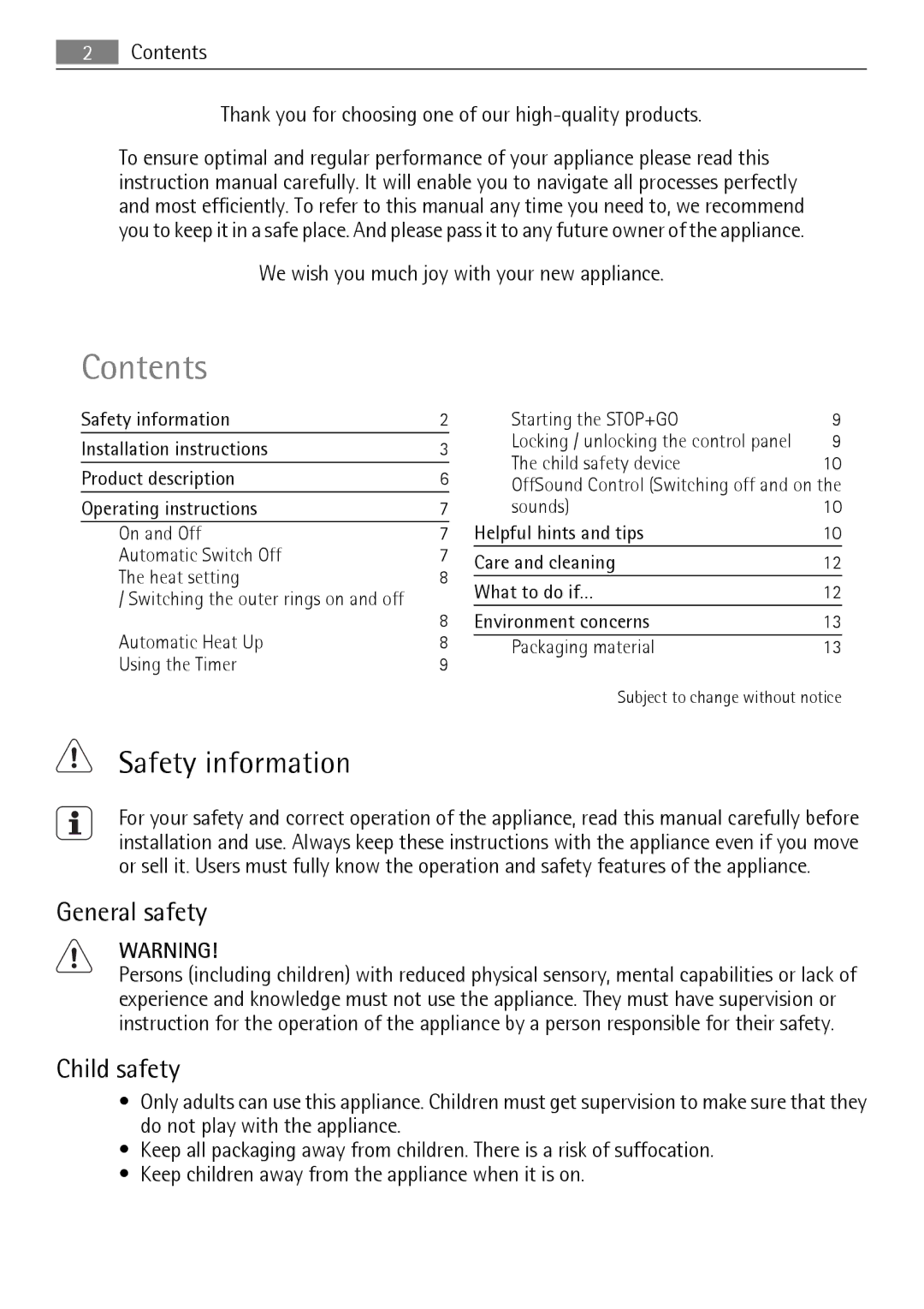 AEG HK854080XB user manual Contents 