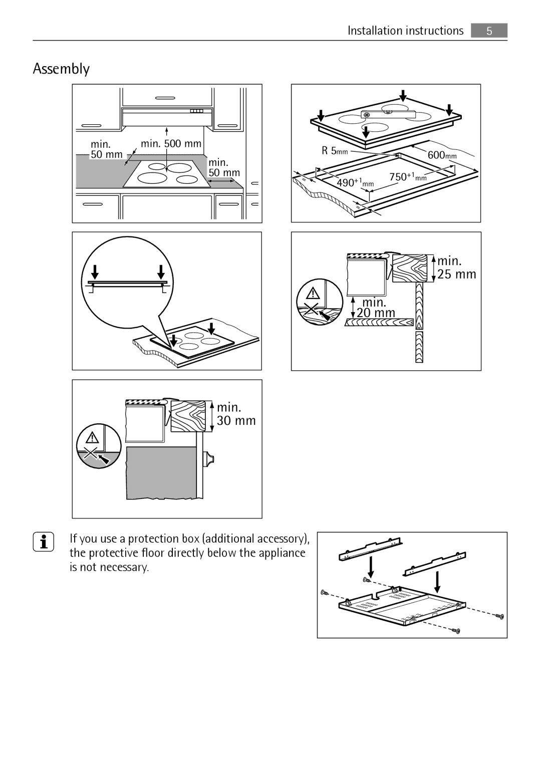 AEG HK854080XB user manual Assembly, Min mm 