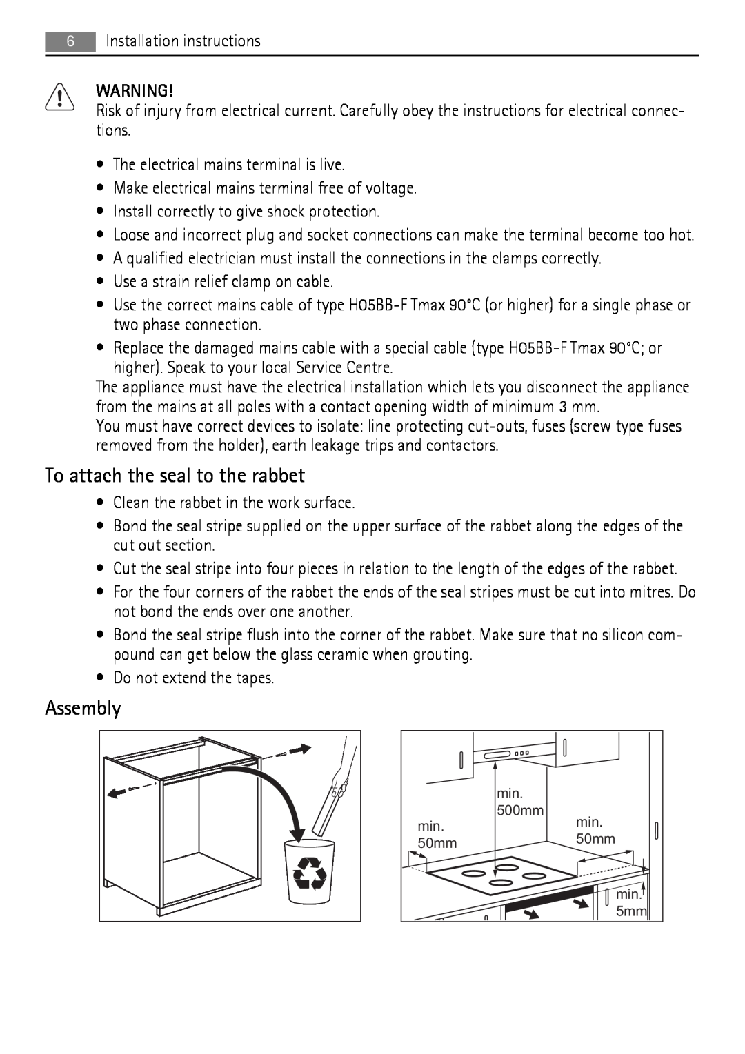 AEG HK854220IB user manual To attach the seal to the rabbet 