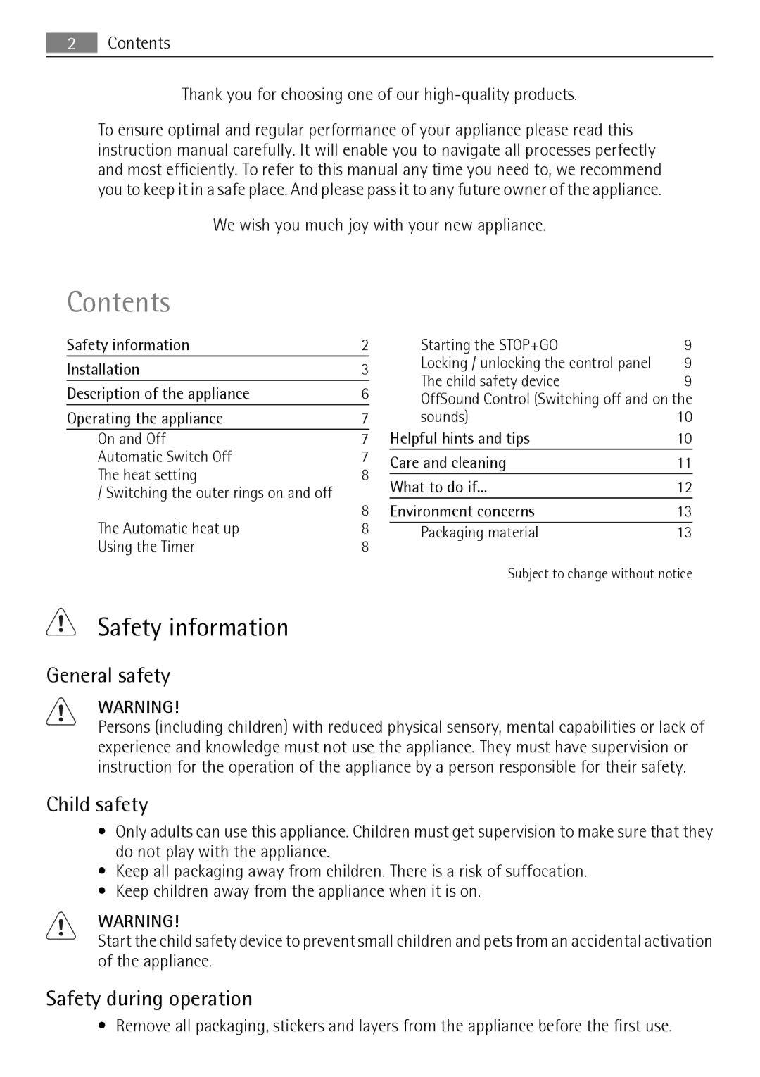 AEG HK995070FB user manual Contents 