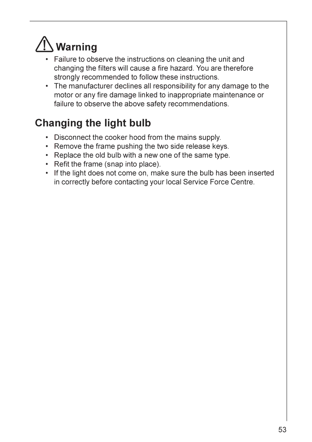 AEG HL 7275, DL 7275 installation instructions Changing the light bulb 