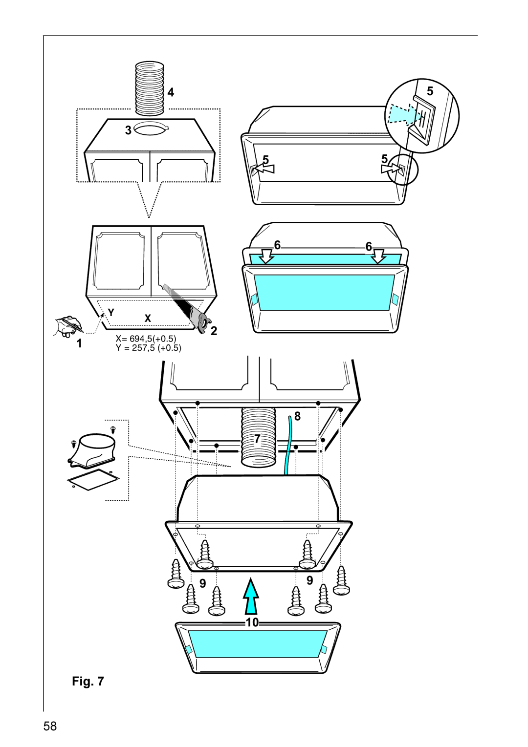 AEG DL 7275, HL 7275 installation instructions = 694,5+0.5 = 257,5 +0.5 