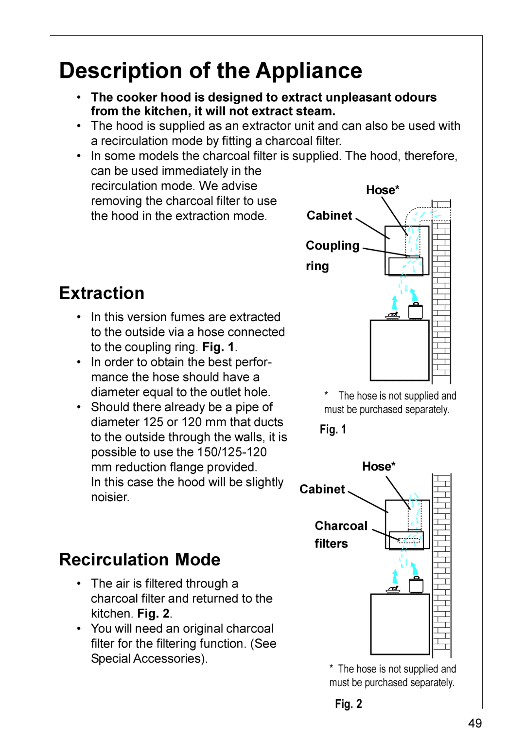 AEG HL 7275, DL 7275 installation instructions Description of the Appliance, Extraction, Recirculation Mode 