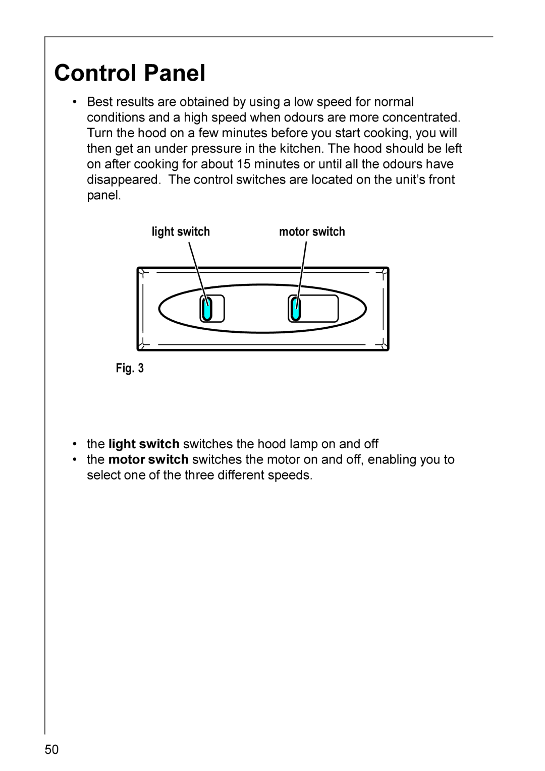 AEG DL 7275, HL 7275 installation instructions Control Panel 