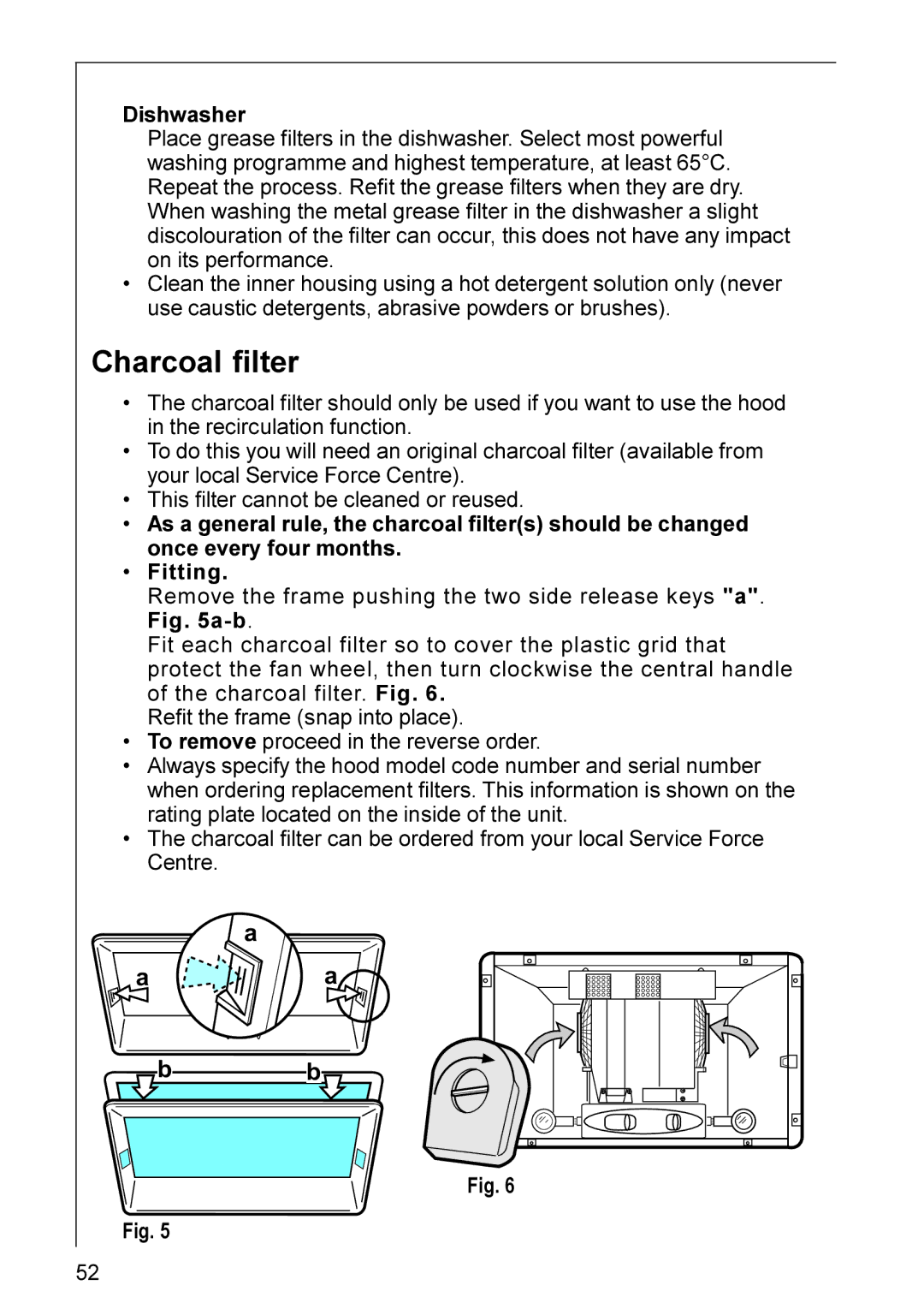 AEG DL 7275, HL 7275 installation instructions Charcoal filter 