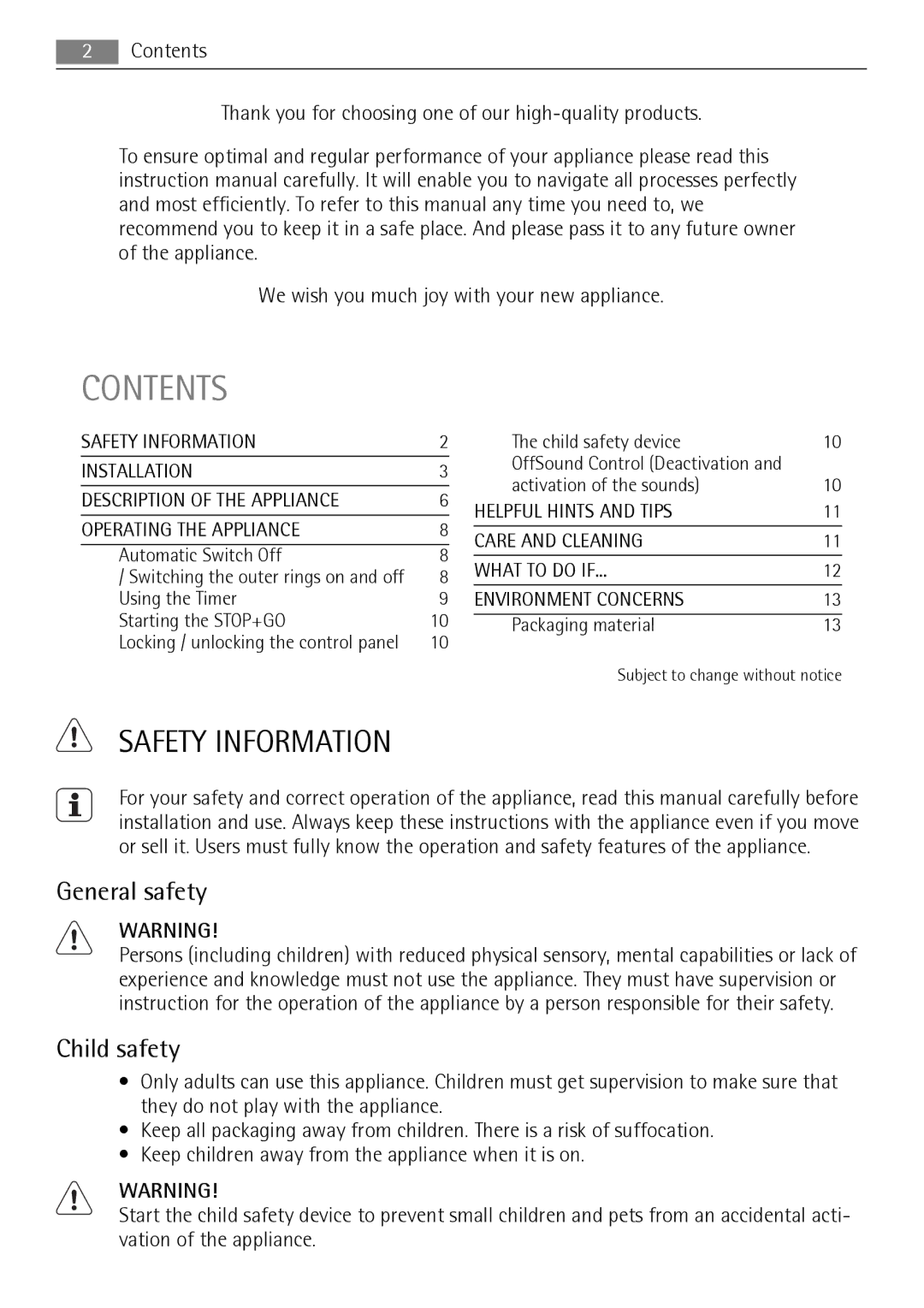 AEG HM834080F-B user manual Contents 