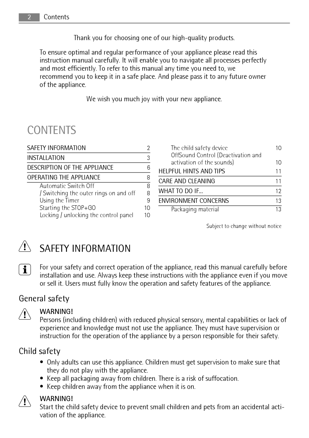 AEG HM834080F-B user manual Safety Information, General safety, Child safety, Contents 