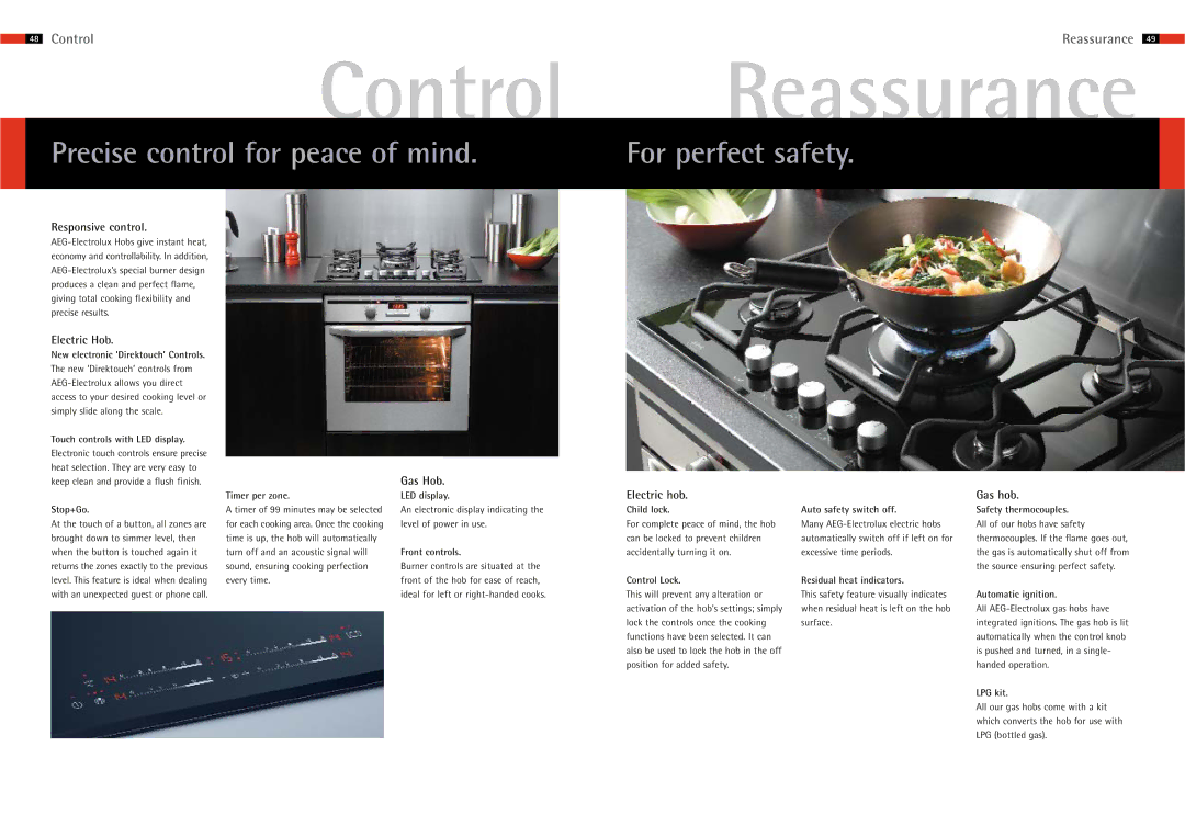 AEG Hobs manual Control, Precise control for peace of mind, For perfect safety, Responsive control 